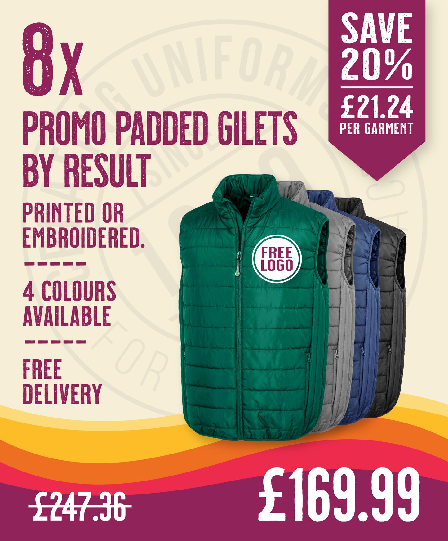 8 x Promo Padded Gilets by Result Core in Bottle Green by Print Lab Deals — Custom branded clothing by Print Press, featuring premium embroidery produced in our specialist print lab in the UK.