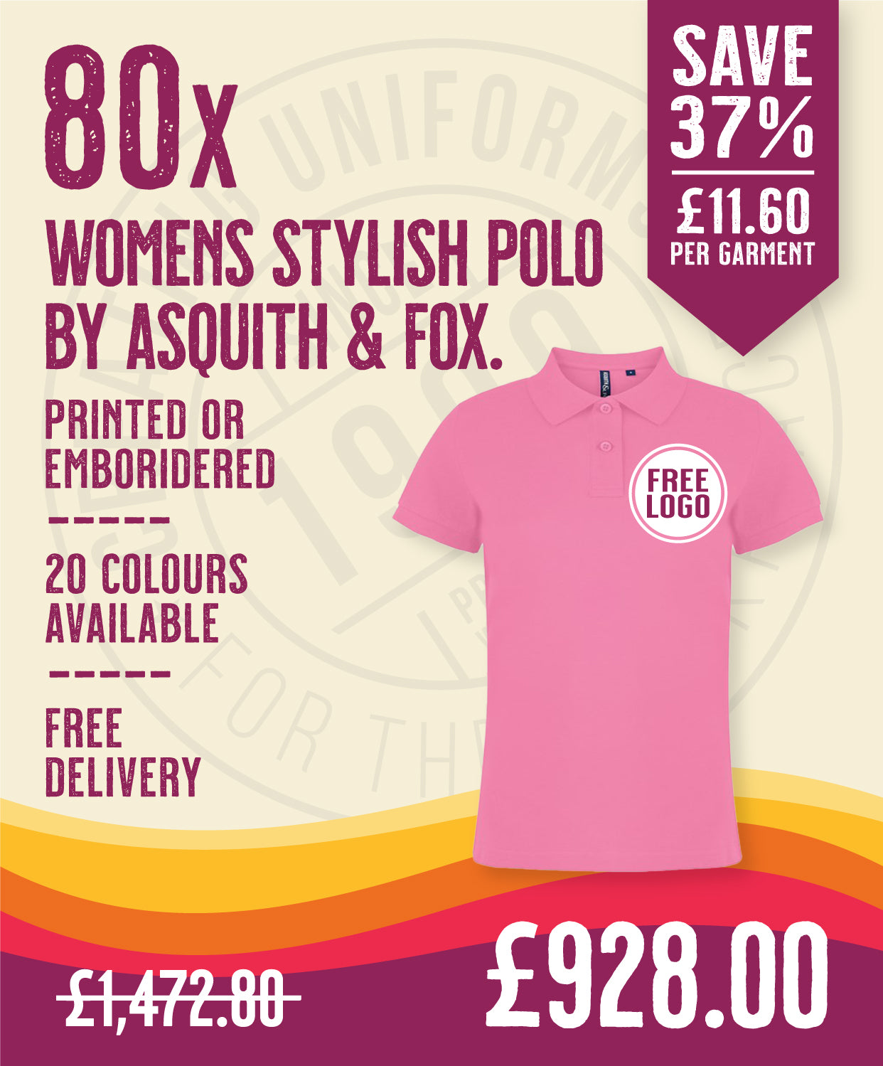 80 x Women's Stylish Polos by Asquith & Fox in Pink Carnation by Print Lab Deals — Custom branded clothing by Print Press, featuring premium embroidery produced in our specialist print lab in the UK.