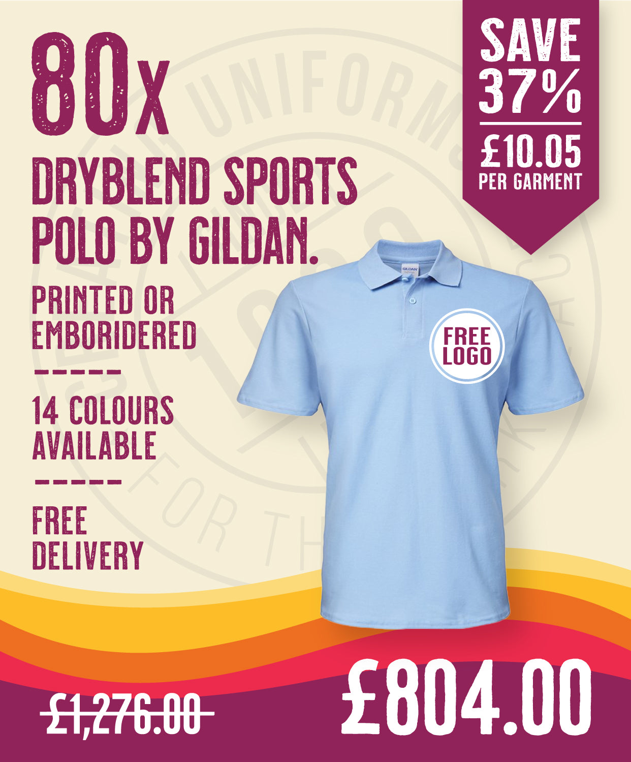 80 x Dryblend Sports Polos by Gildan in Light Blue by Print Lab Deals — Custom branded clothing by Print Press, featuring premium embroidery produced in our specialist print lab in the UK.