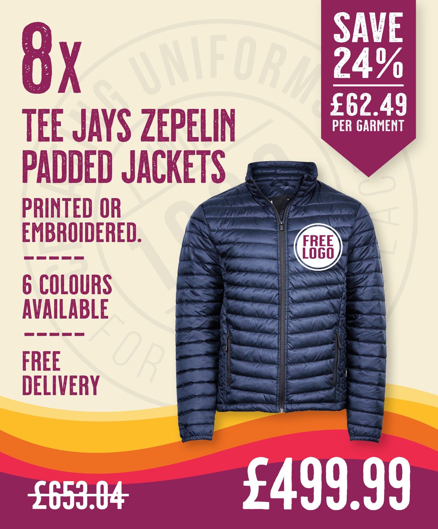 8 x Tee Jays Zepelin Padded Jackets in Dark Navy by Print Lab Deals — Custom branded clothing by Print Press, featuring premium embroidery produced in our specialist print lab in the UK.