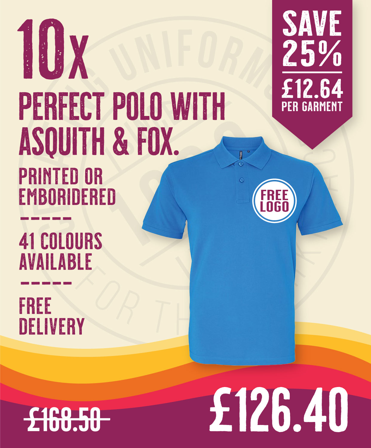 10 x Perfect Polos by Asquith & Fox in Sapphire by Print Lab Deals — Custom branded clothing by Print Press, featuring premium embroidery produced in our specialist print lab in the UK.