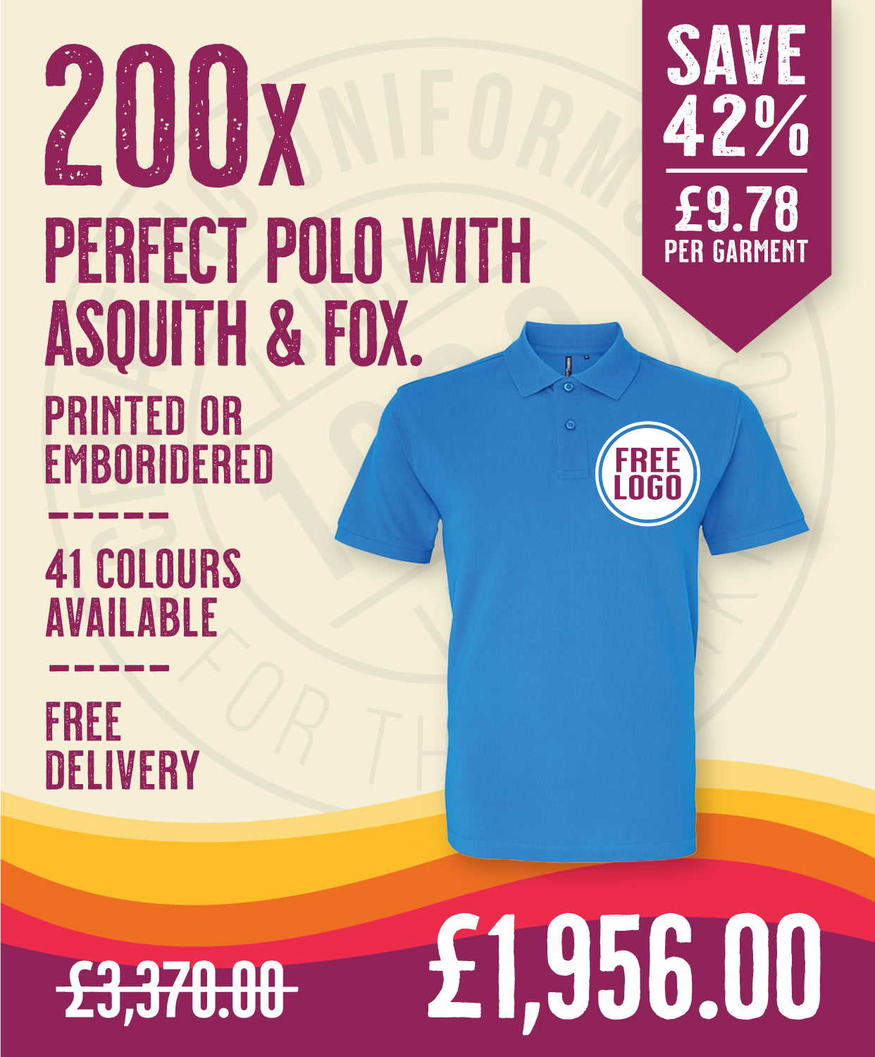 200 x Perfect Polos by Asquith & Fox in Sapphire by Print Lab Deals — Custom branded clothing by Print Press, featuring premium embroidery produced in our specialist print lab in the UK.