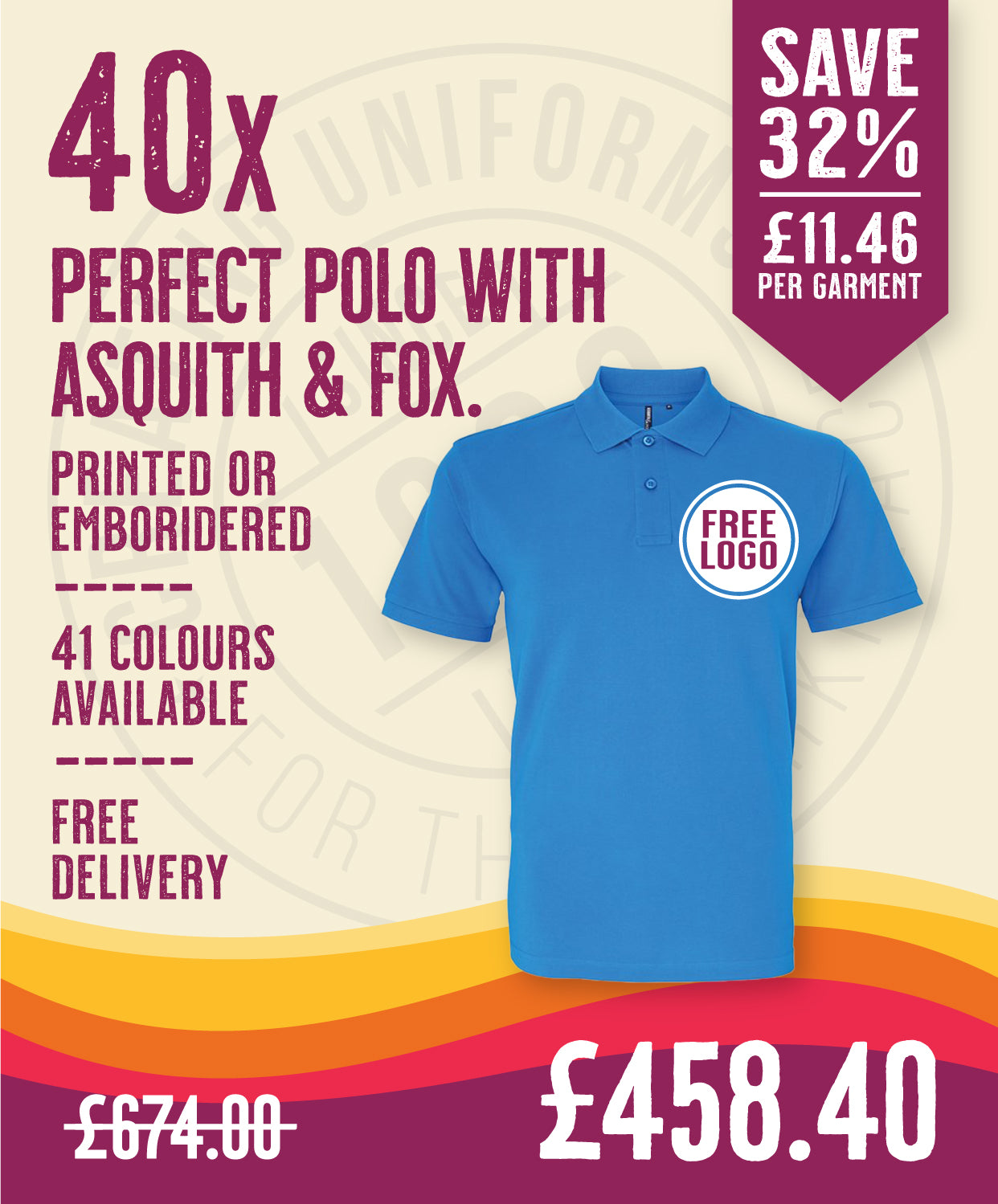 40 x Perfect Polos by Asquith & Fox in Sapphire by Print Lab Deals — Custom branded clothing by Print Press, featuring premium embroidery produced in our specialist print lab in the UK.