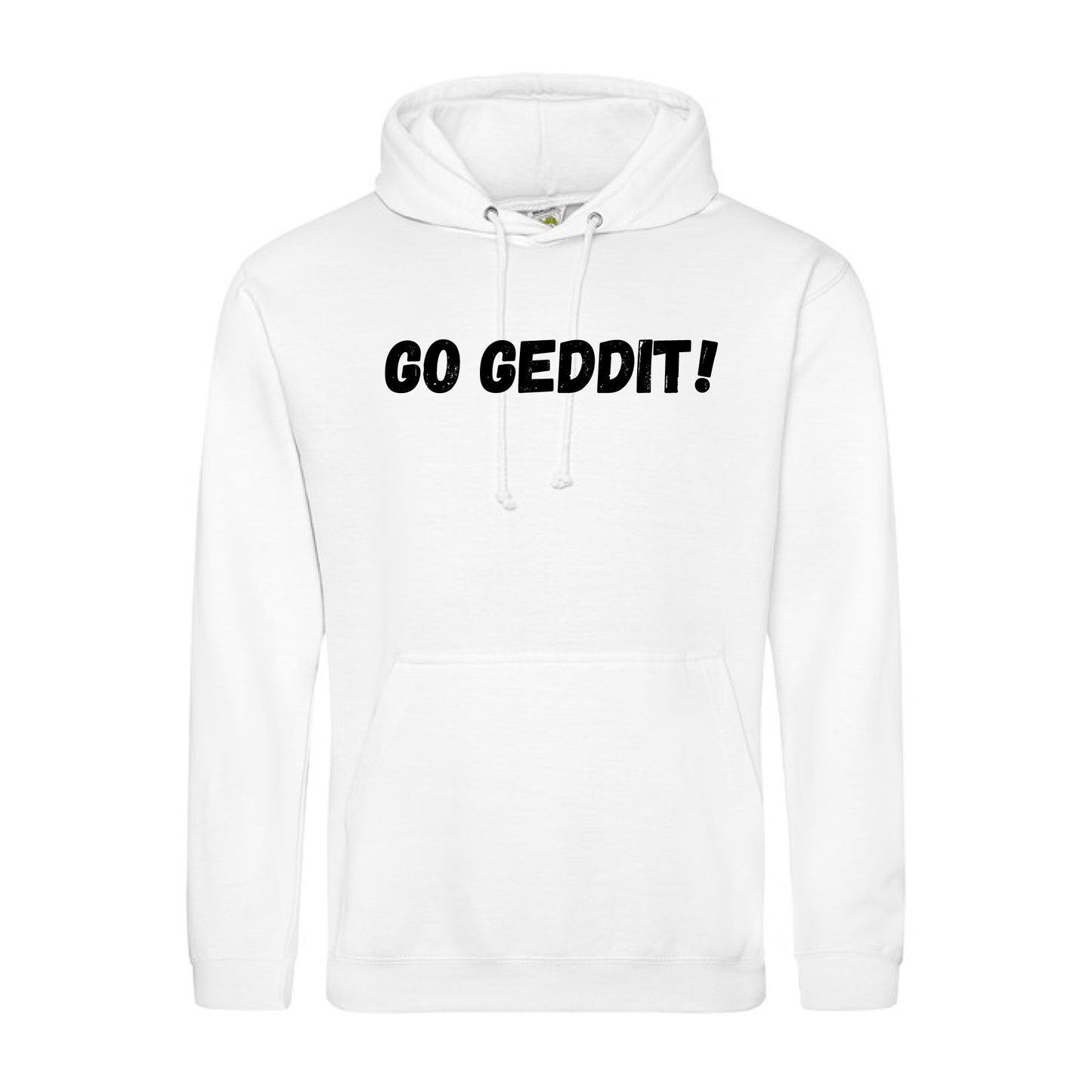 IBH Hoodie - Black Print (£46.40 inc VAT) in GO GEDDIT! Arctic White by printlab.clothing — Custom branded clothing by Print Press, featuring premium embroidery produced in our specialist print lab in the UK.