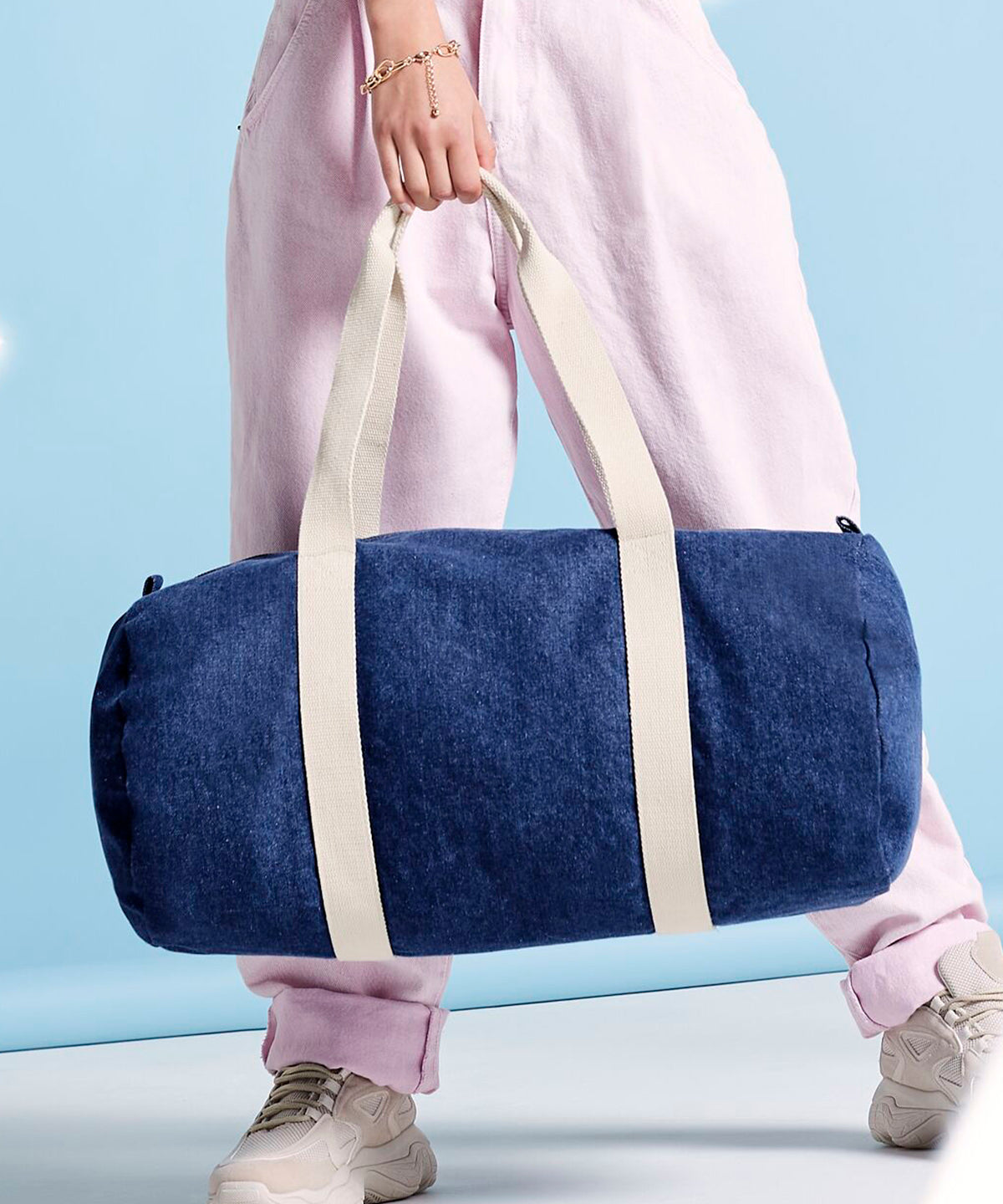 Denim barrel bag