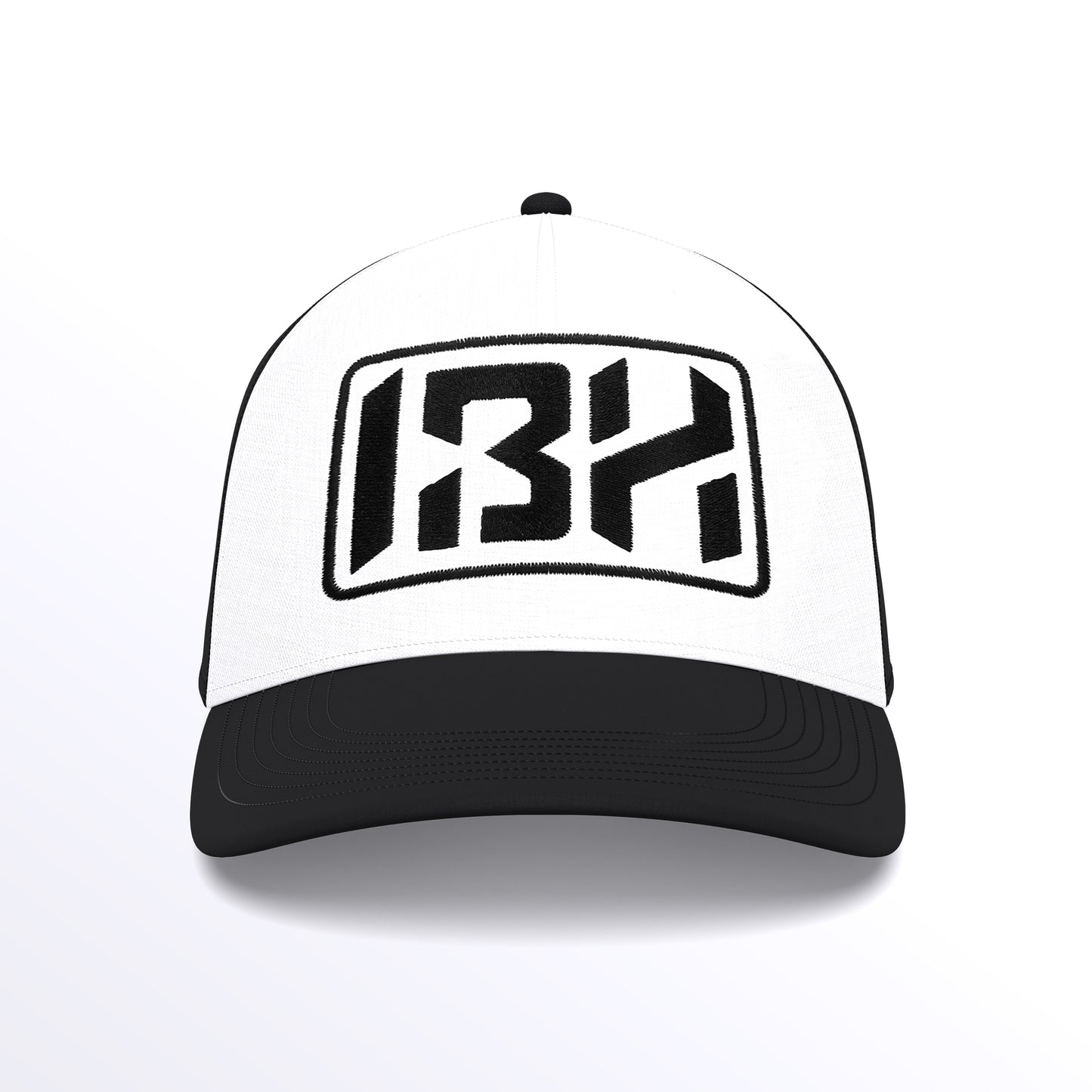 IBH Trucker Cap - Embroidered (£29.40 inc VAT) in Black Thread - Black White by printlab.clothing — Custom branded clothing by Print Press, featuring premium embroidery produced in our specialist print lab in the UK.