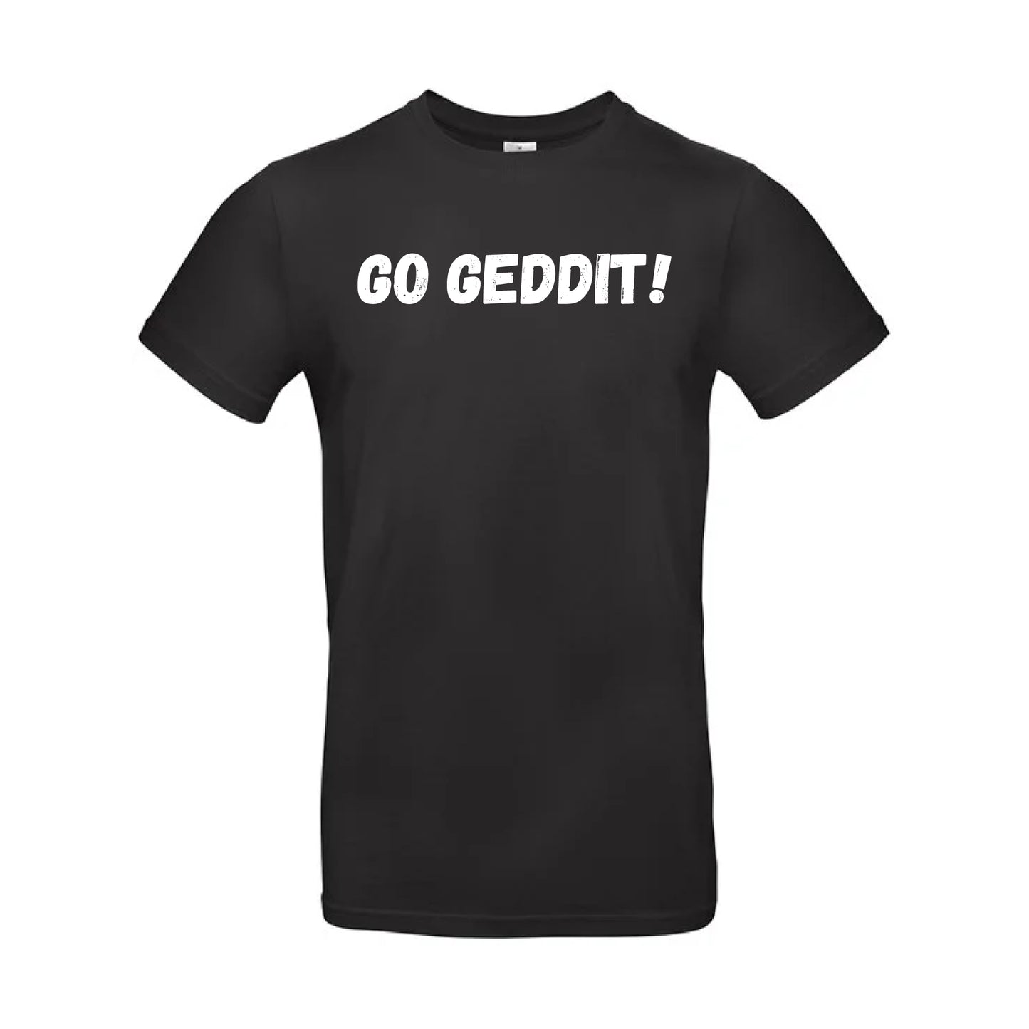 IBH T-Shirt - White Print (£26.40 inc VAT) in GO GEDDIT! Black by printlab.clothing — Custom branded clothing by Print Press, featuring premium embroidery produced in our specialist print lab in the UK.