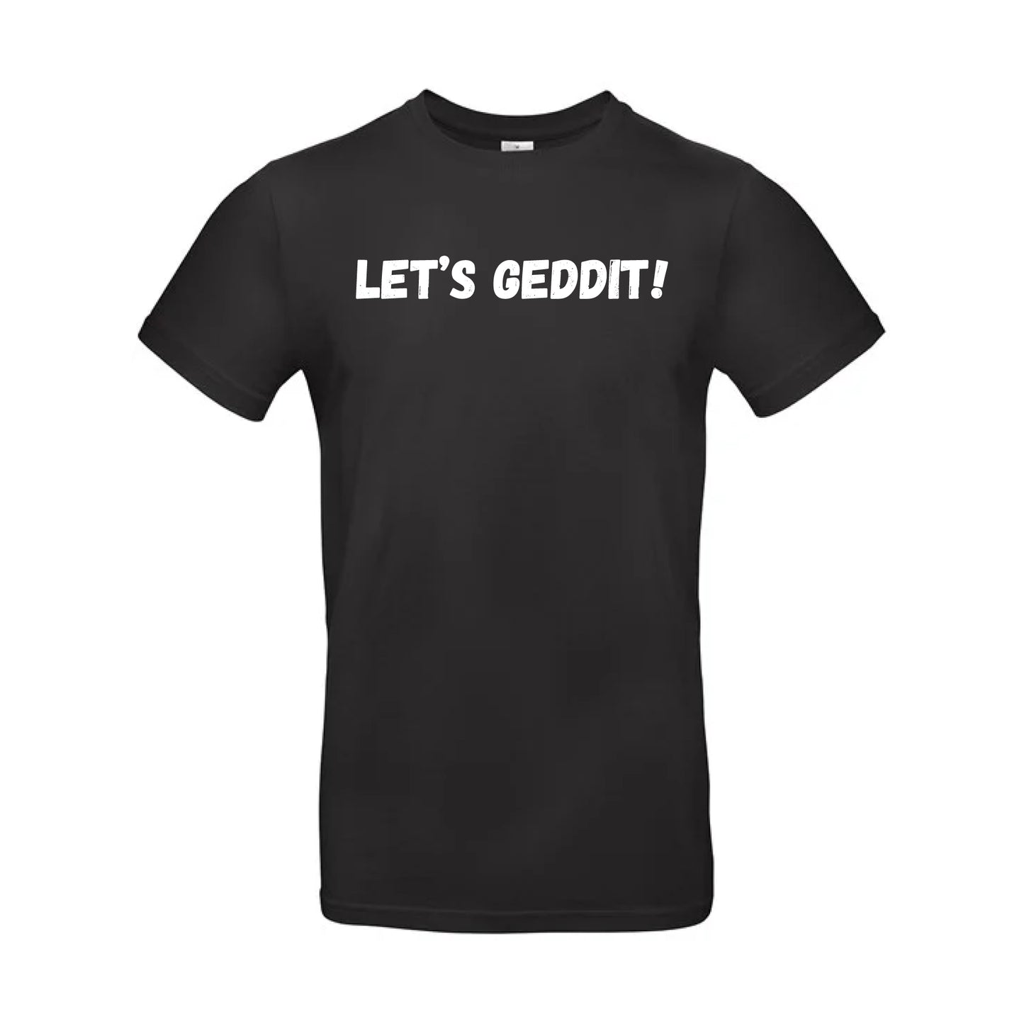 IBH T-Shirt - White Print (£26.40 inc VAT) in LET'S GEDDIT! Black by printlab.clothing — Custom branded clothing by Print Press, featuring premium embroidery produced in our specialist print lab in the UK.