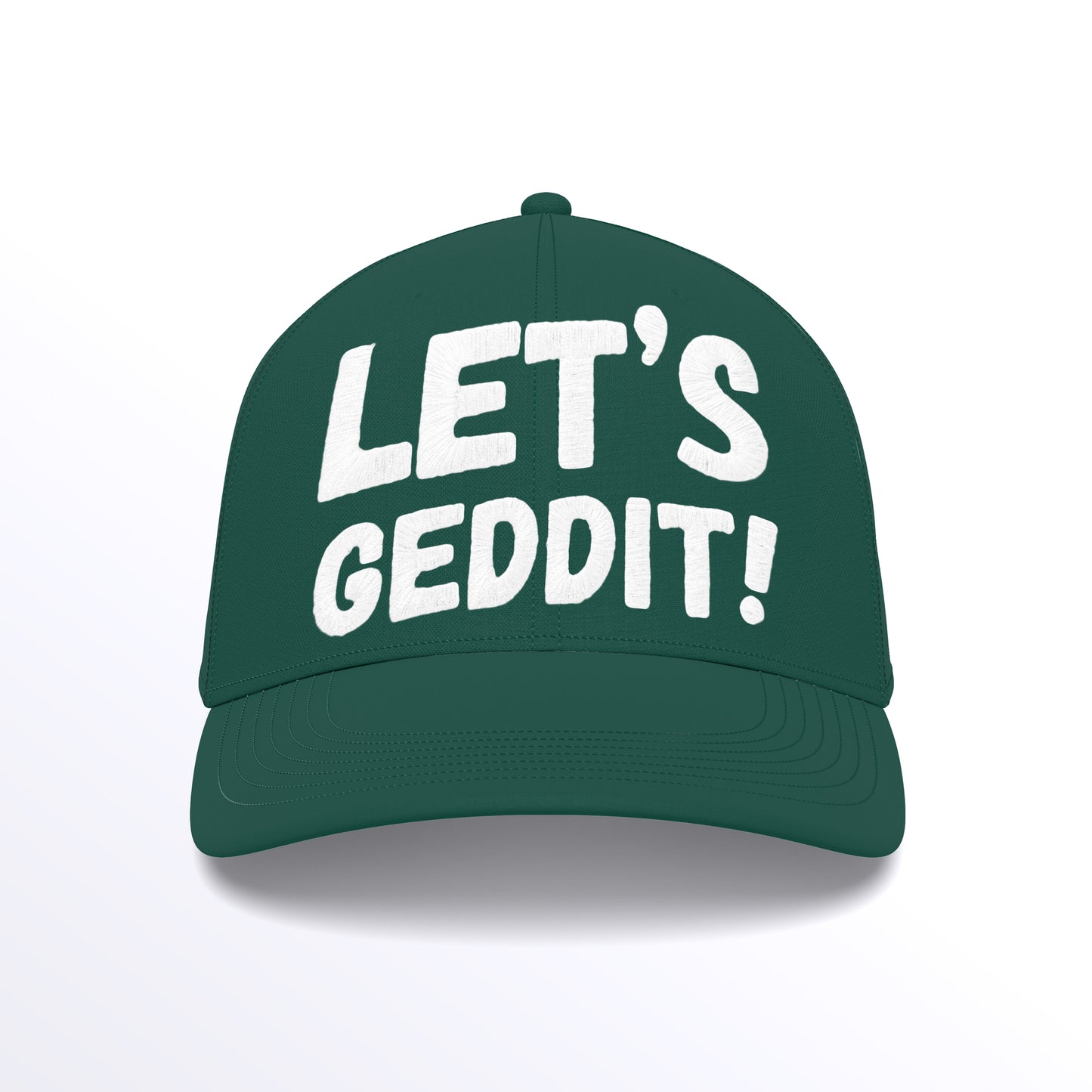 LET'S GEDDIT! Trucker Cap - Embroidered (£29.40 inc VAT) in White Thread - Bottle Green Bottle Green Cap by printlab.clothing — Custom branded clothing by Print Press, featuring premium embroidery produced in our specialist print lab in the UK.
