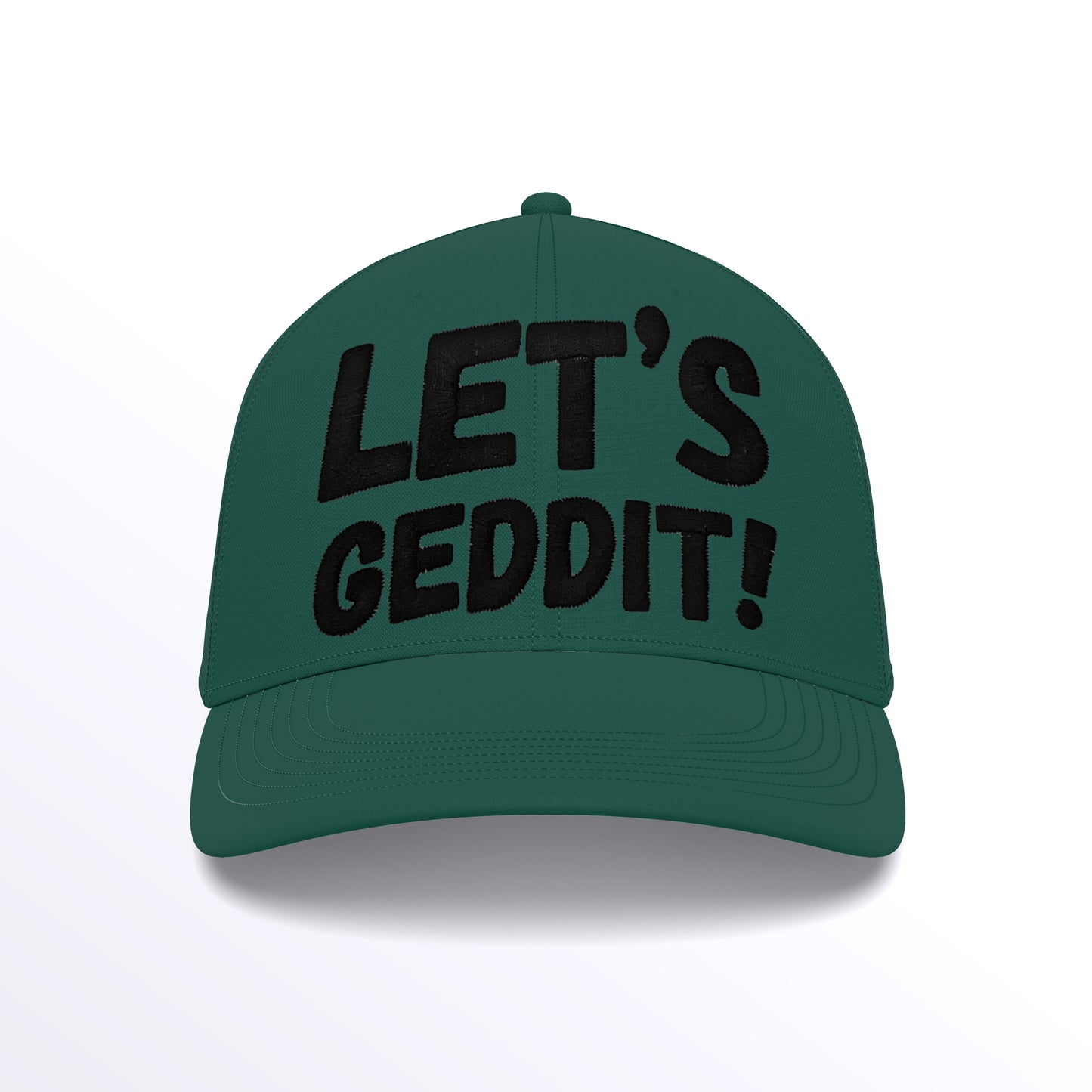 LET'S GEDDIT! Trucker Cap - Embroidered (£29.40 inc VAT) in Black Thread - Bottle Green Bottle Green Cap by printlab.clothing — Custom branded clothing by Print Press, featuring premium embroidery produced in our specialist print lab in the UK.