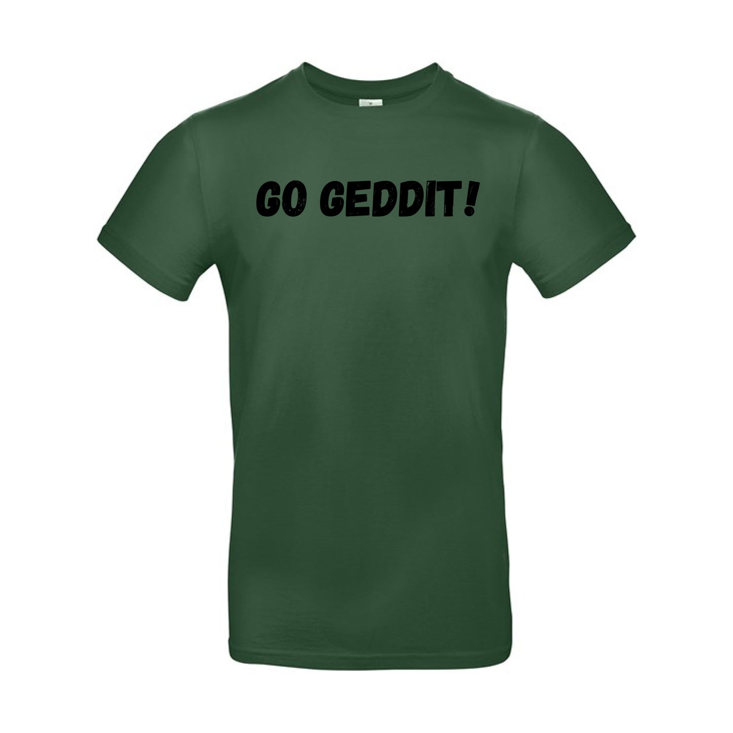 IBH T-Shirt - Black Print (£26.40 inc VAT) in GO GEDDIT! Bottle Green by printlab.clothing — Custom branded clothing by Print Press, featuring premium embroidery produced in our specialist print lab in the UK.