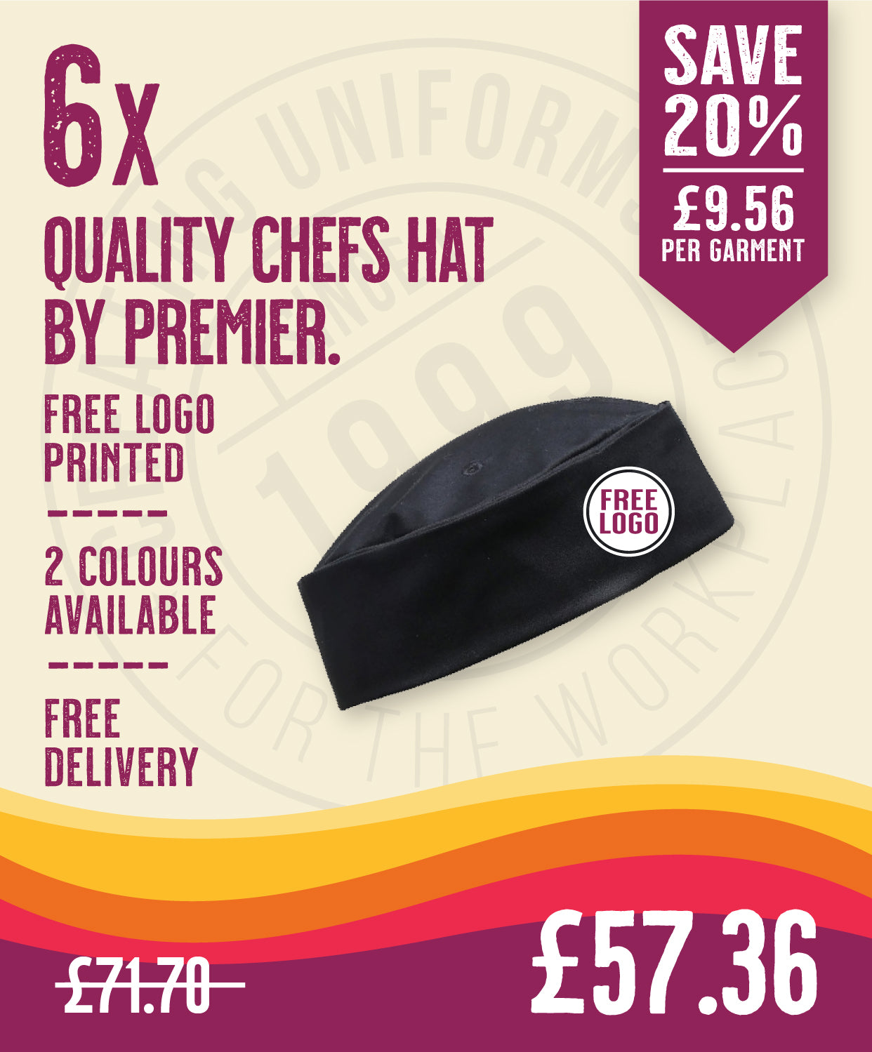 6 x Quality Chef Hats by Premier in Black by Print Lab Deals — Custom branded clothing by Print Press, featuring premium embroidery produced in our specialist print lab in the UK.