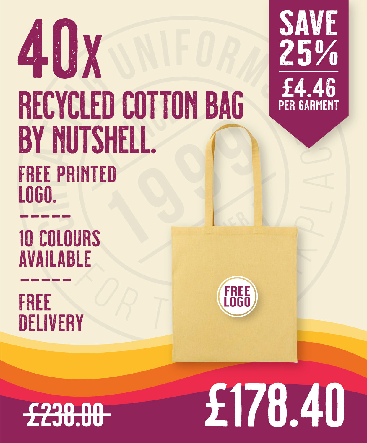 40 x Recycled Cotton Bag by Nutshell in Yellow Marl by Print Lab Deals — Custom branded clothing by Print Press, featuring premium embroidery produced in our specialist print lab in the UK.