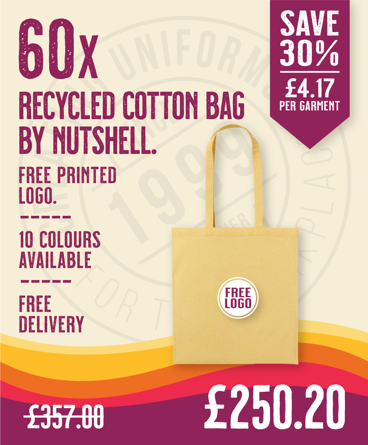 60 x Recycled Cotton Bag by Nutshell in Yellow Marl by Print Lab Deals — Custom branded clothing by Print Press, featuring premium embroidery produced in our specialist print lab in the UK.