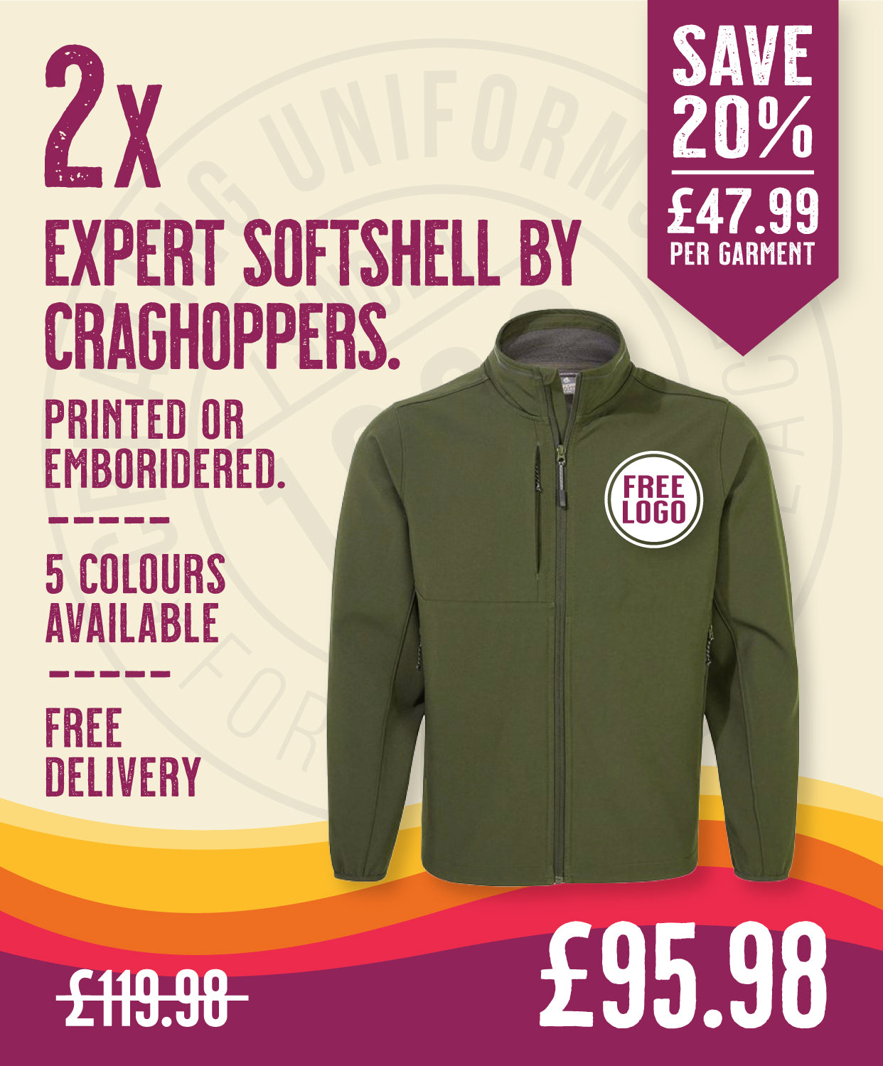 2 x Expert Softshell's by Craghoppers in Dark Cedar by Print Lab Deals — Custom branded clothing by Print Press, featuring premium embroidery produced in our specialist print lab in the UK.