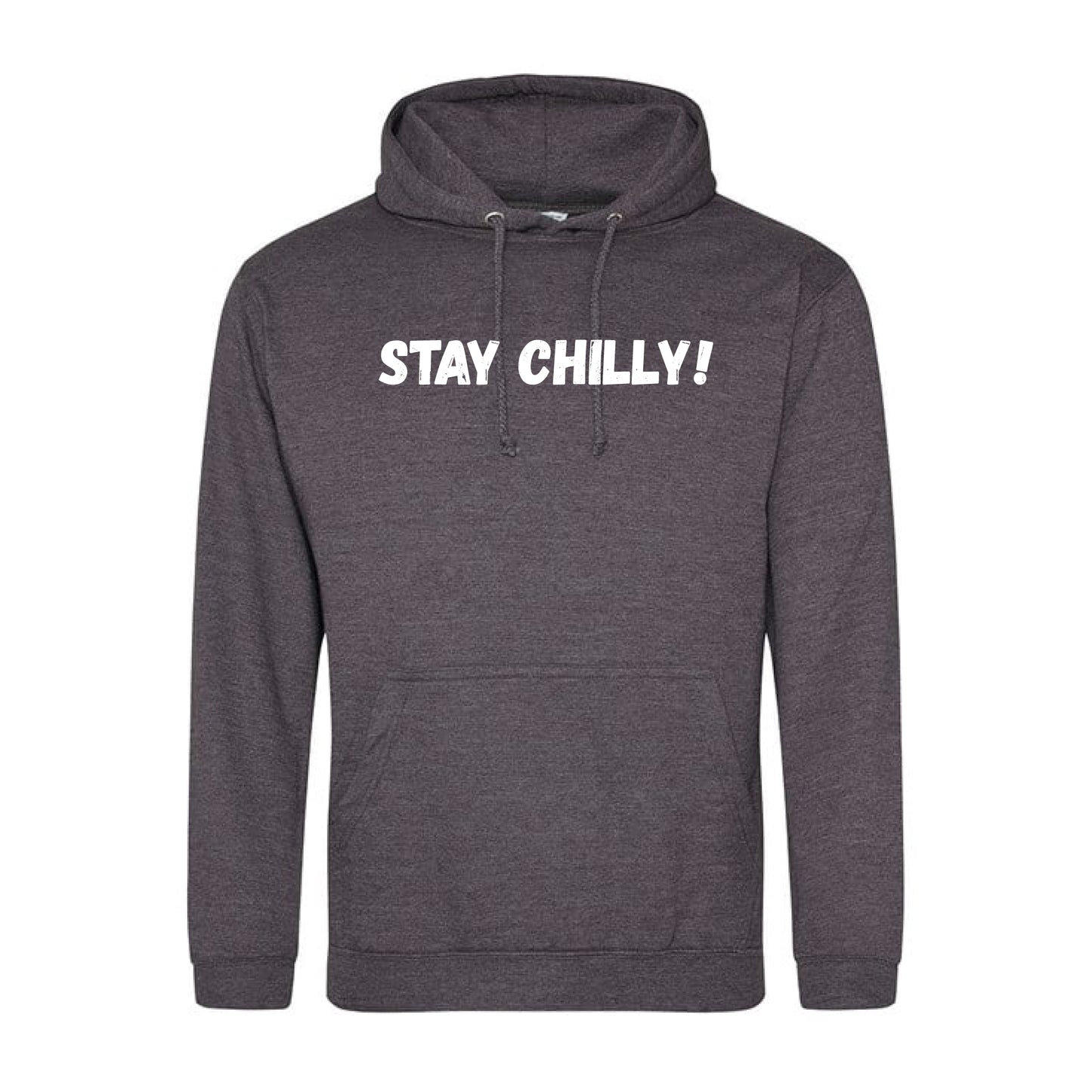 IBH Stay Chilly! Hoodie - White Print (£46.40 inc VAT) in STAY CHILLY! Charcoal by printlab.clothing — Custom branded clothing by Print Press, featuring premium embroidery produced in our specialist print lab in the UK.