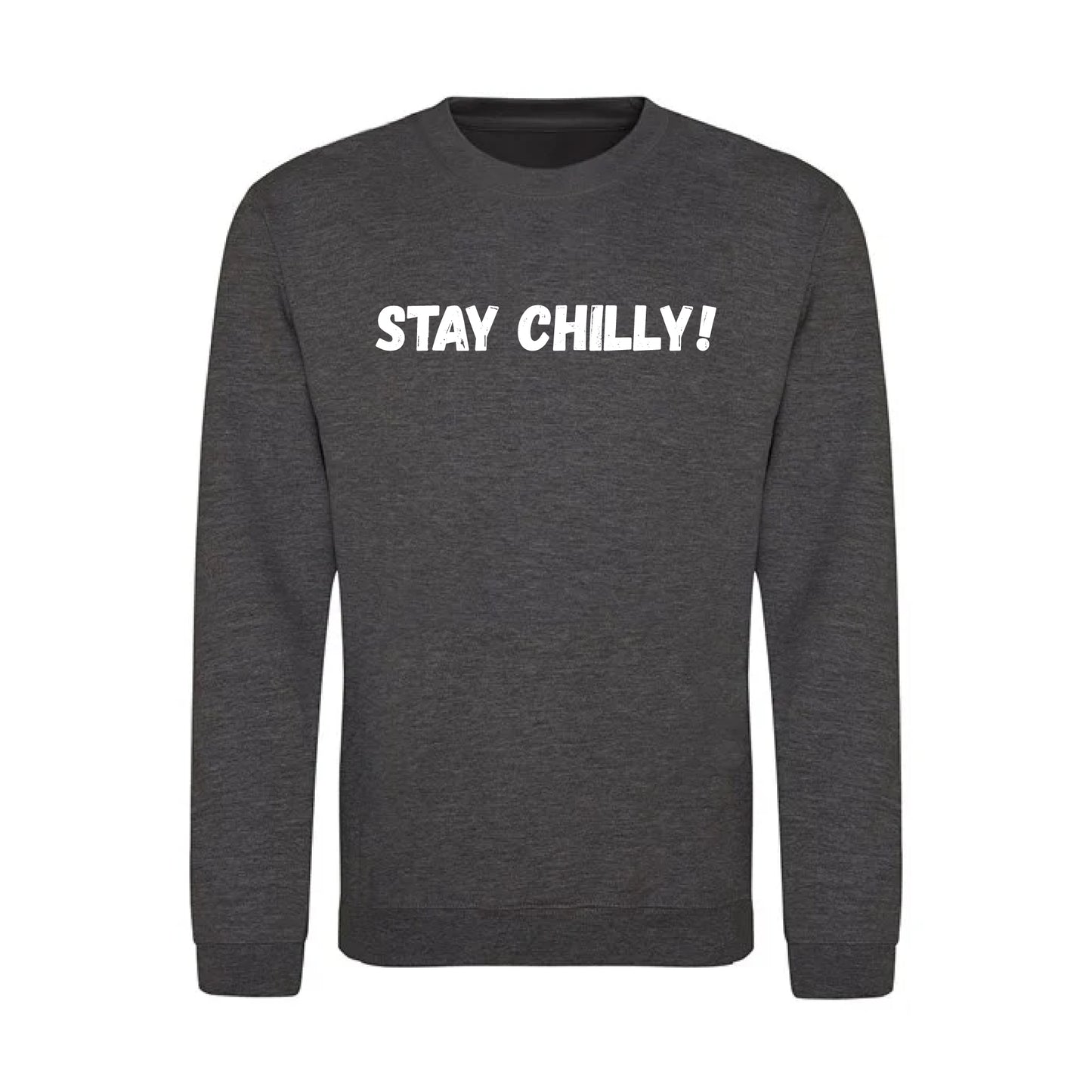 IBH Stay Chilly! Sweatshirt - White Print (£41.40 inc VAT) in STAY CHILLY! Charcoal by printlab.clothing — Custom branded clothing by Print Press, featuring premium embroidery produced in our specialist print lab in the UK.