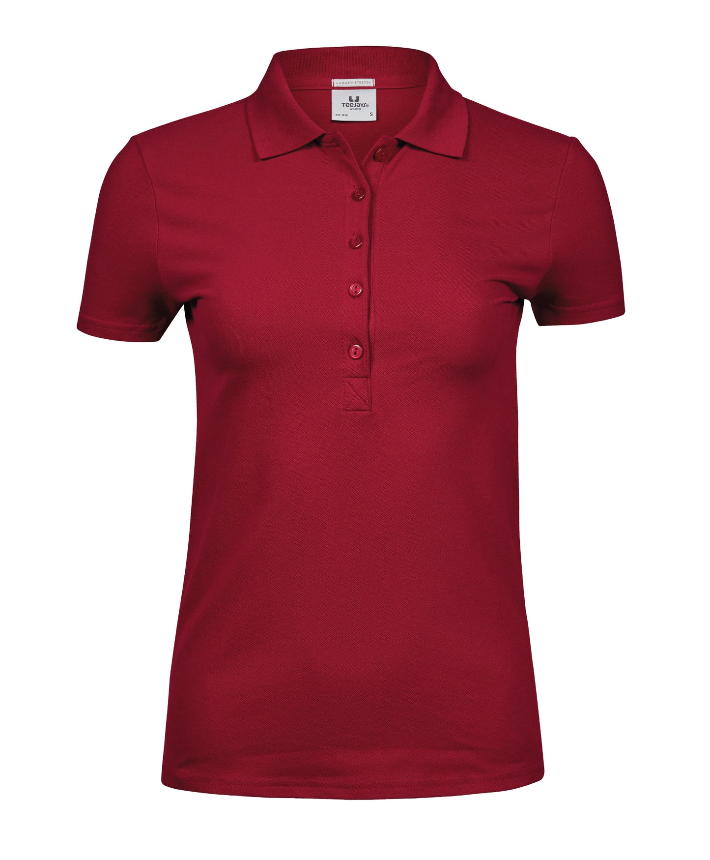 10 x Ladies Luxury Stretch Polos by Tee Jays in Deep Red by Print Lab Deals — Custom branded clothing by Print Press, featuring premium embroidery produced in our specialist print lab in the UK.