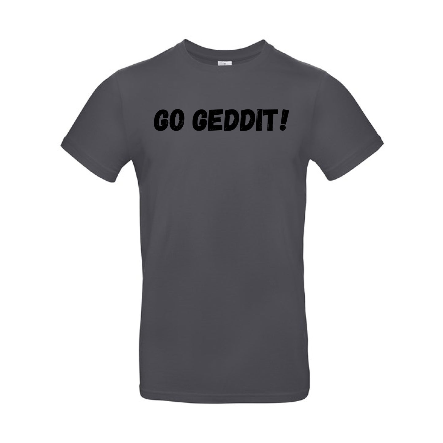 IBH T-Shirt - Black Print (£26.40 inc VAT) in GO GEDDIT! Dark Grey by printlab.clothing — Custom branded clothing by Print Press, featuring premium embroidery produced in our specialist print lab in the UK.