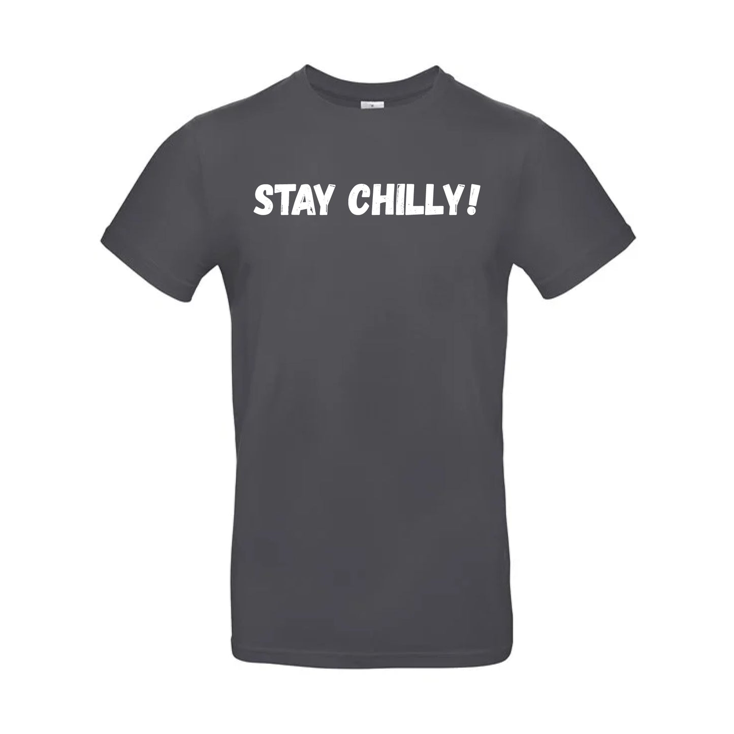 IBH Stay Chilly! T-Shirt - White Print (£26.40 inc VAT) in STAY CHILLY! Dark Grey by printlab.clothing — Custom branded clothing by Print Press, featuring premium embroidery produced in our specialist print lab in the UK.