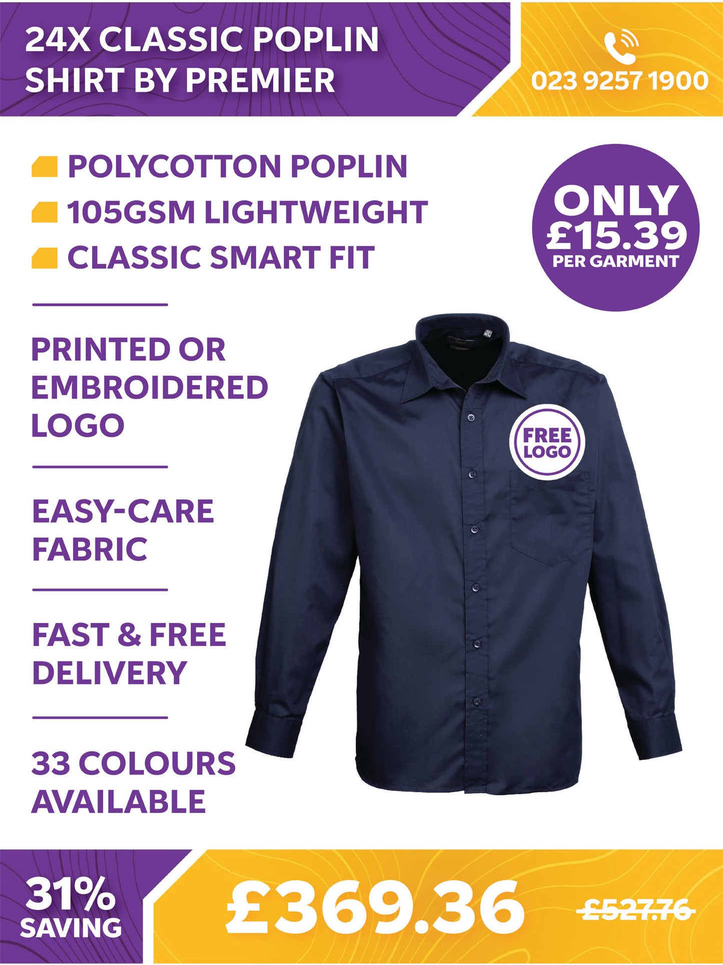 24 x Classic Poplin Shirt By Premier