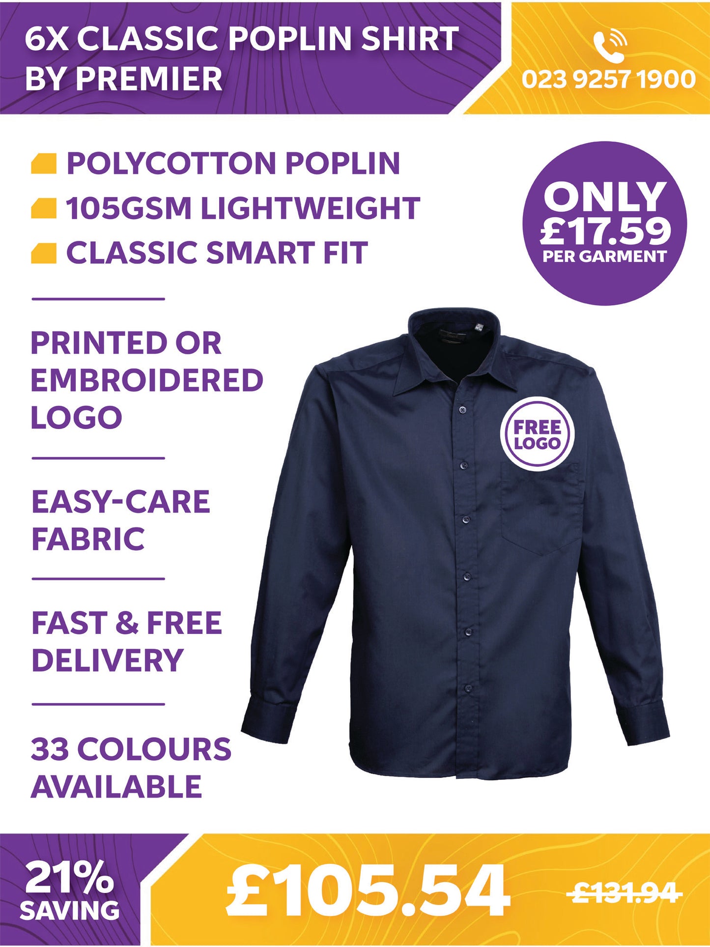 6 x Classic Poplin Shirt By Premier