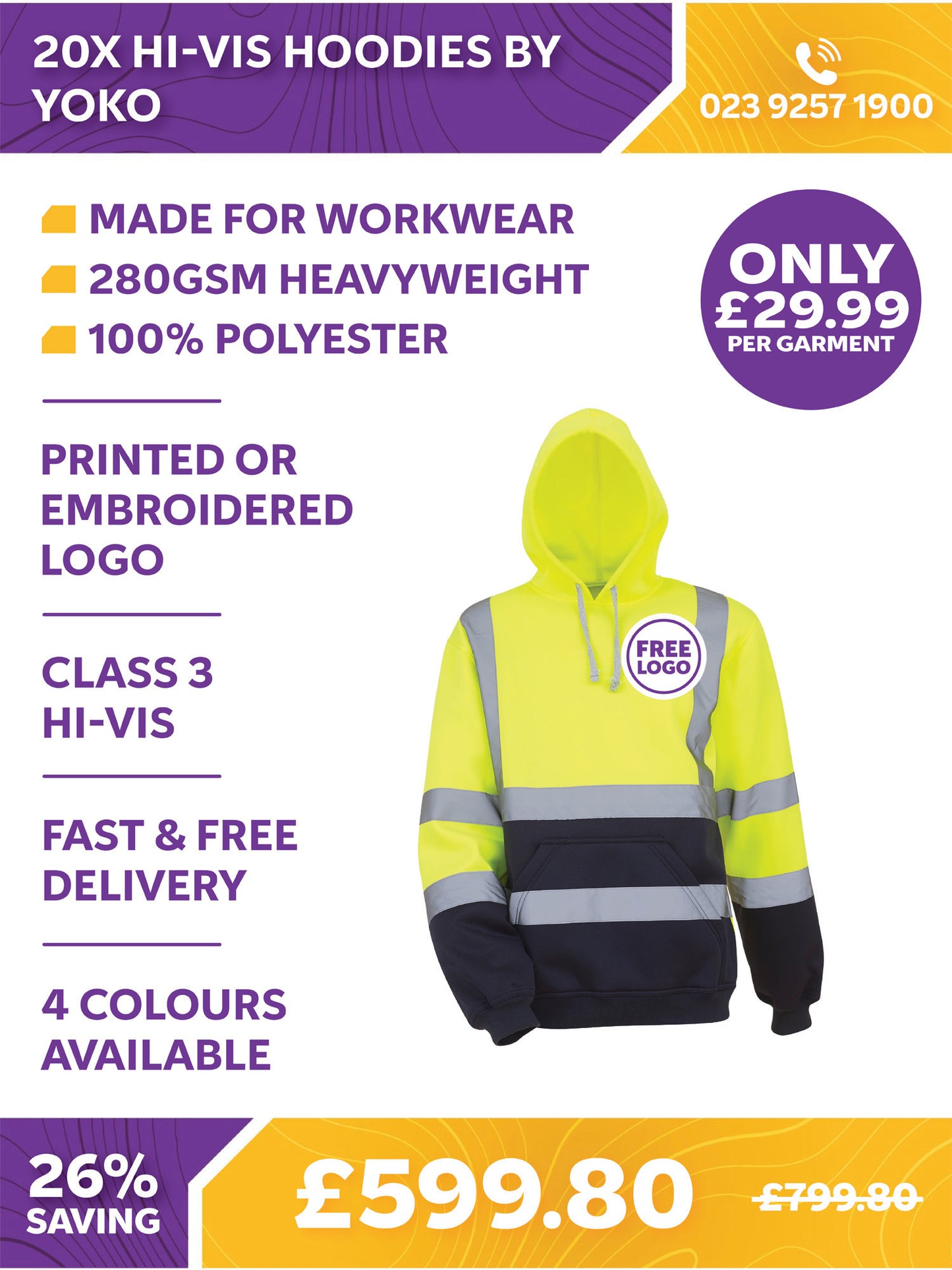 20 x Hi-Vis Hoodies by Yoko