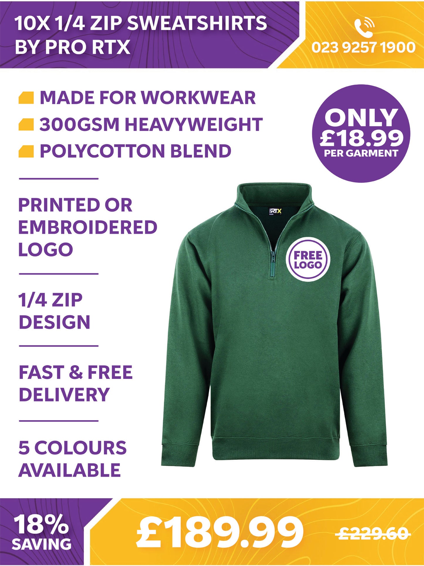 10 x 1/4 Zip Sweatshirts by Pro RTX