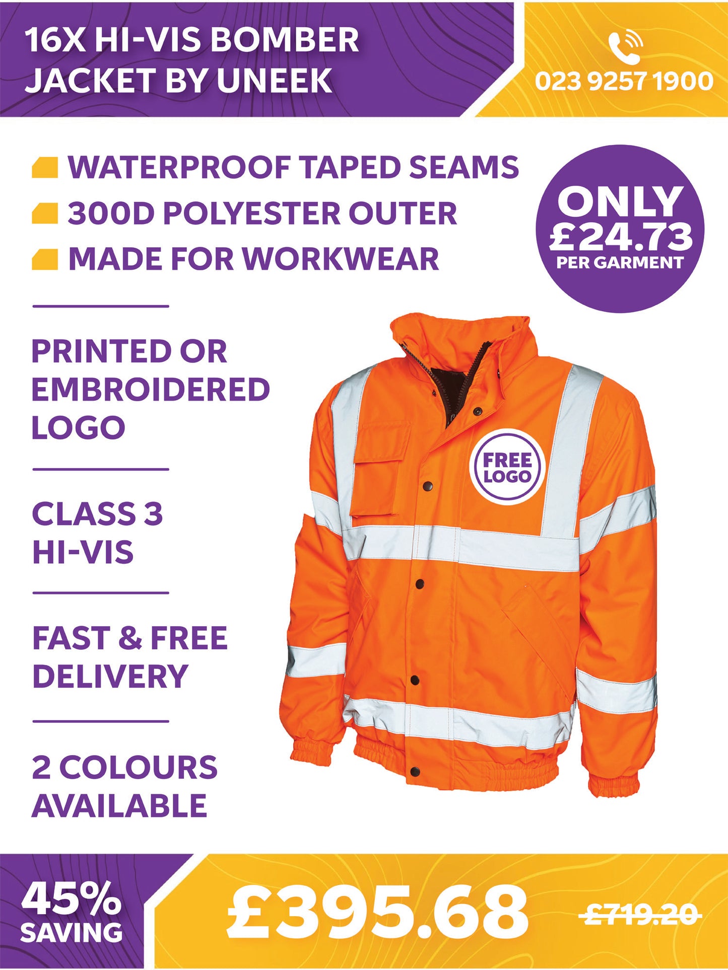 16 x Hi-Vis Bomber Jacket by Uneek