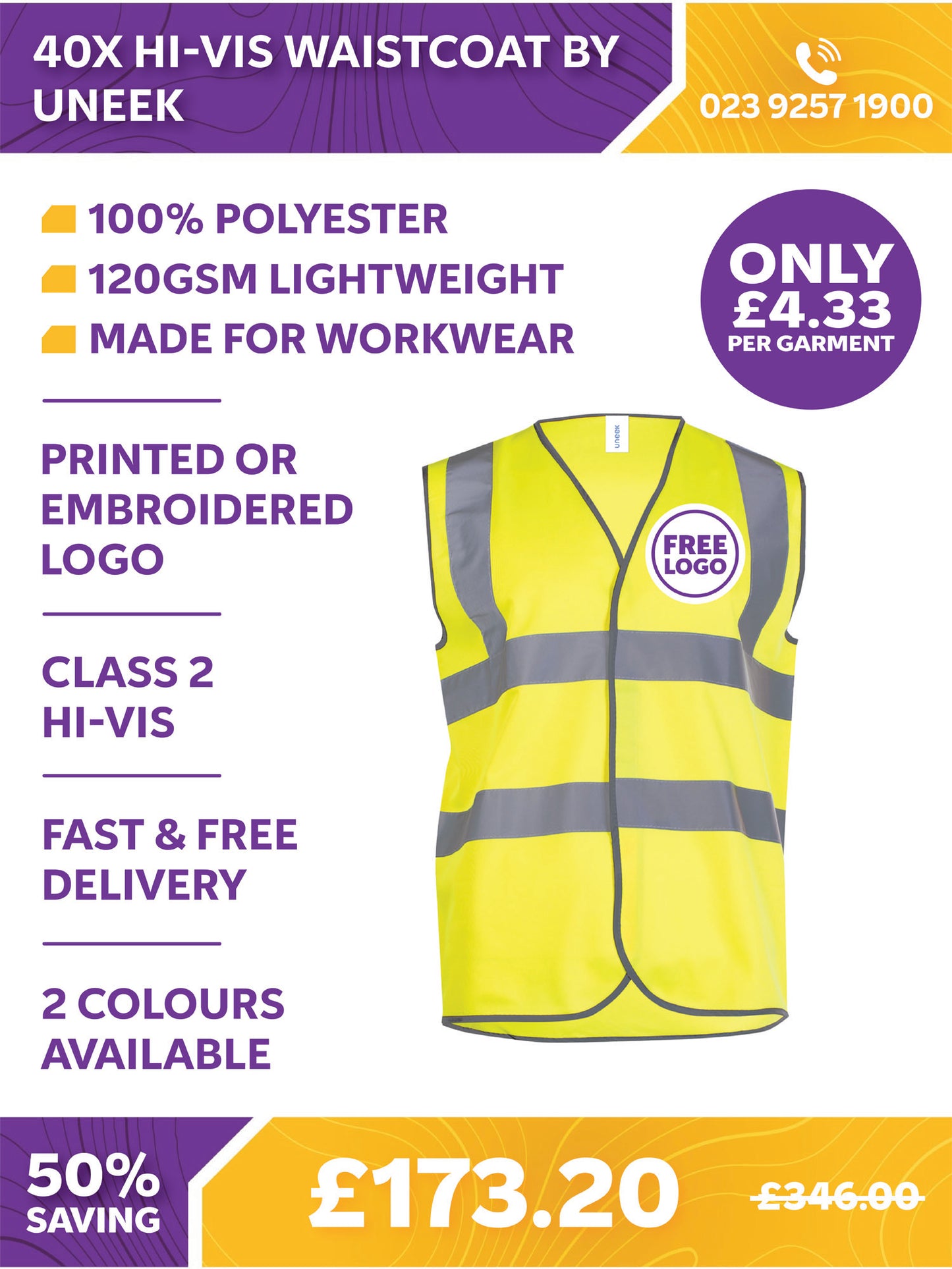 40 x Hi-Vis Waistcoat By Uneek