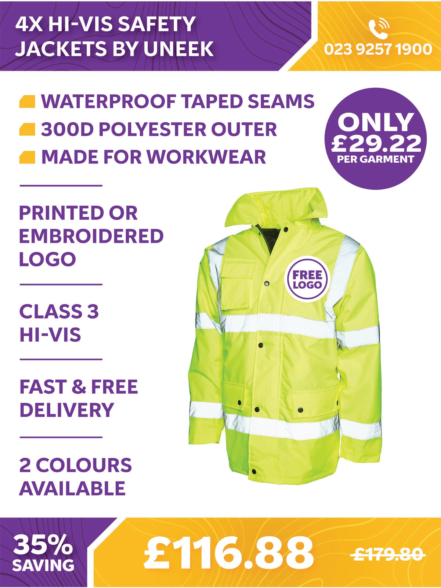 4 x Hi-Vis Safety Jackets By Uneek