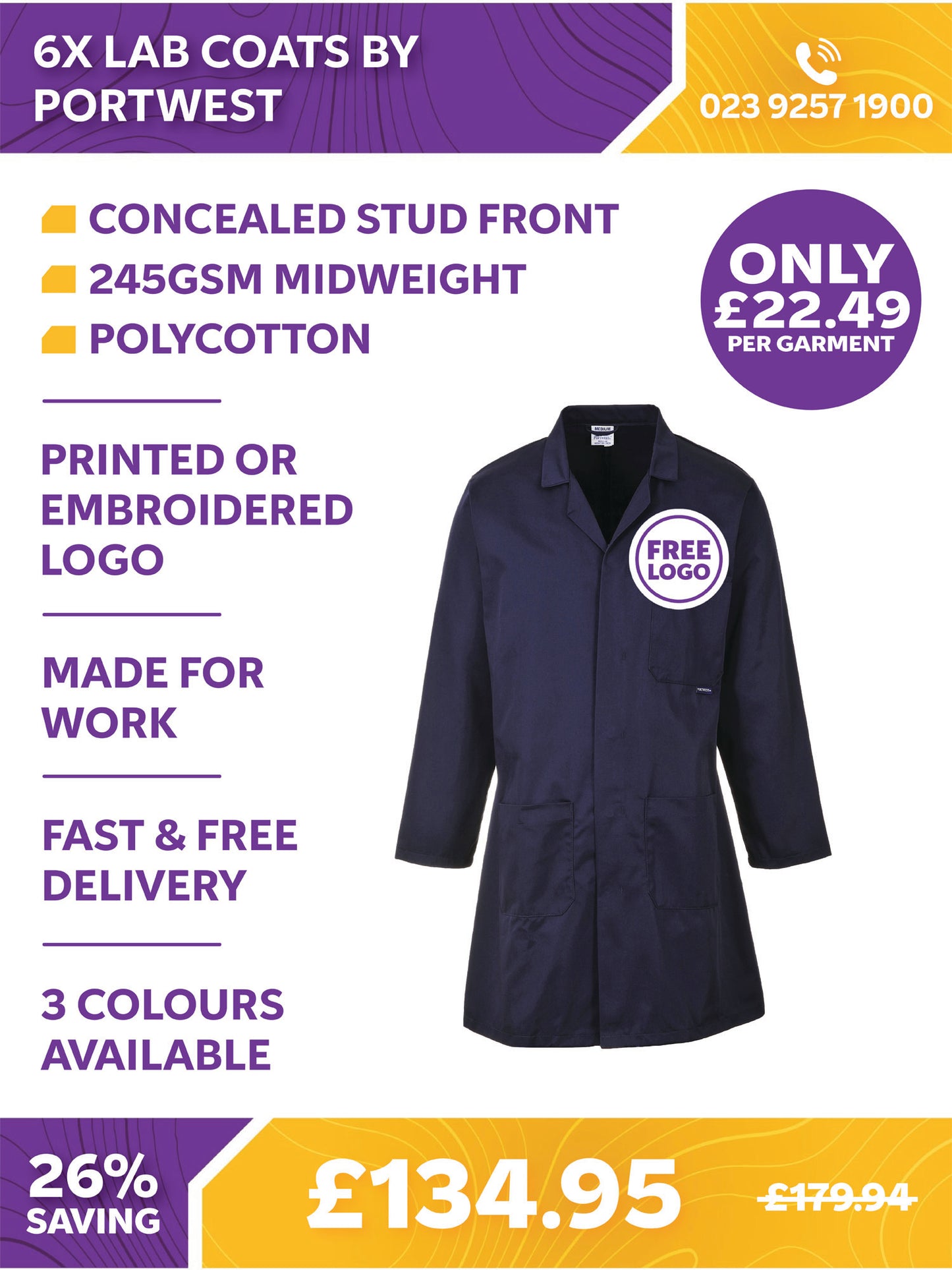 6 x Lab Coats By Portwest