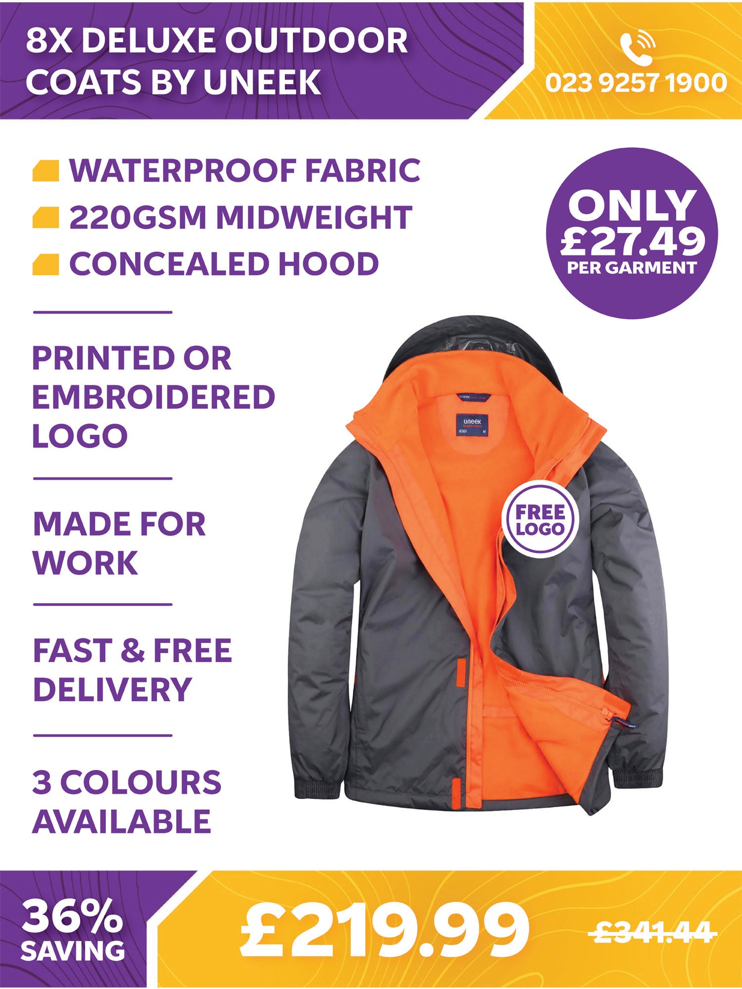 8 x Deluxe Outdoor Coats by Uneek