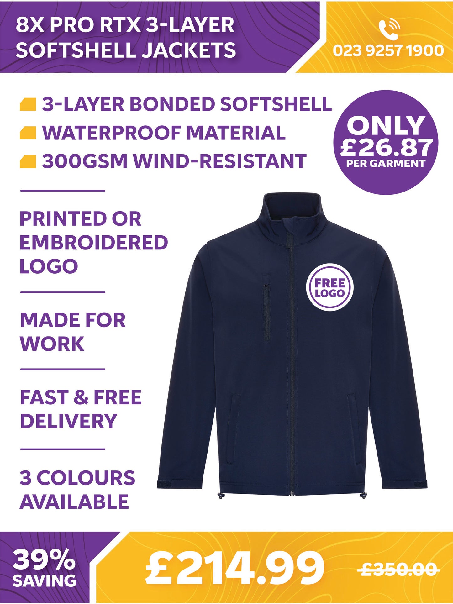 8 x Pro RTX 3-Layer Softshell Jackets