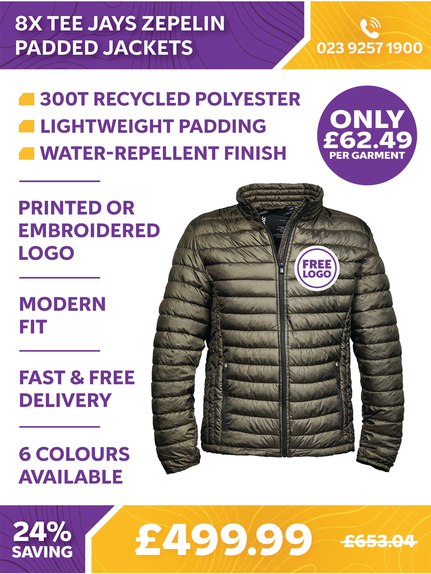 8 x Tee Jays Zepelin Padded Jackets