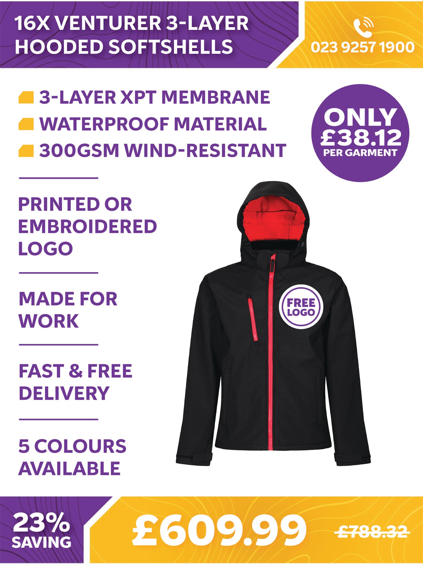 16 x Venturer 3-Layer Hooded Softshells by Regatta