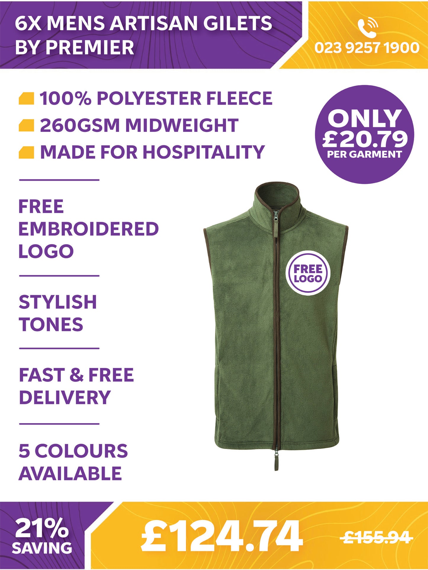 6 x Mens Artisan Gilets by Premier