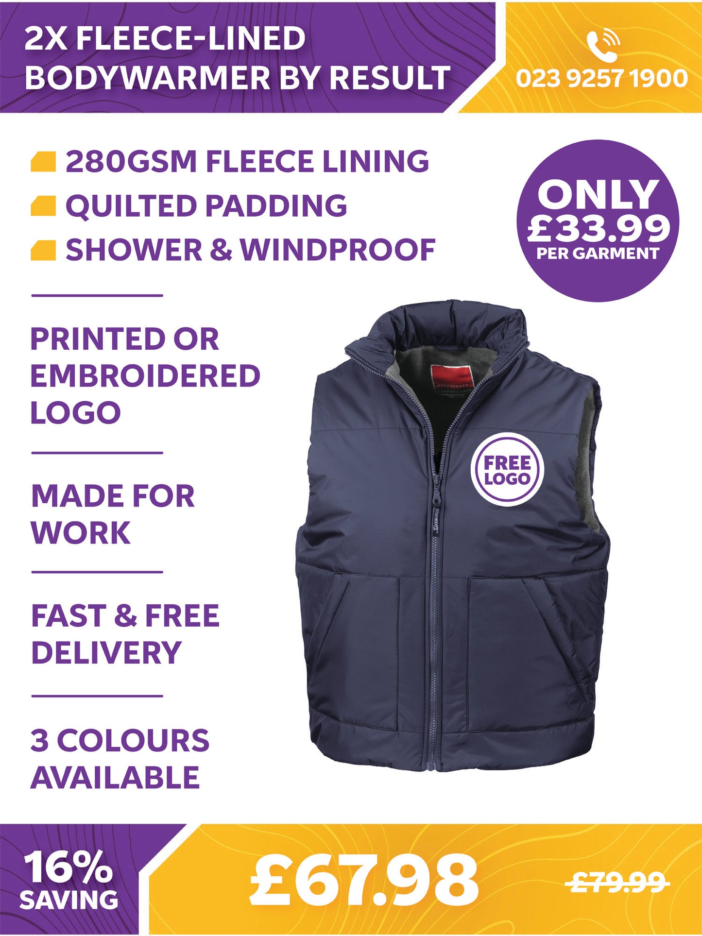 2 x Fleece-Lined Bodywarmer by Result