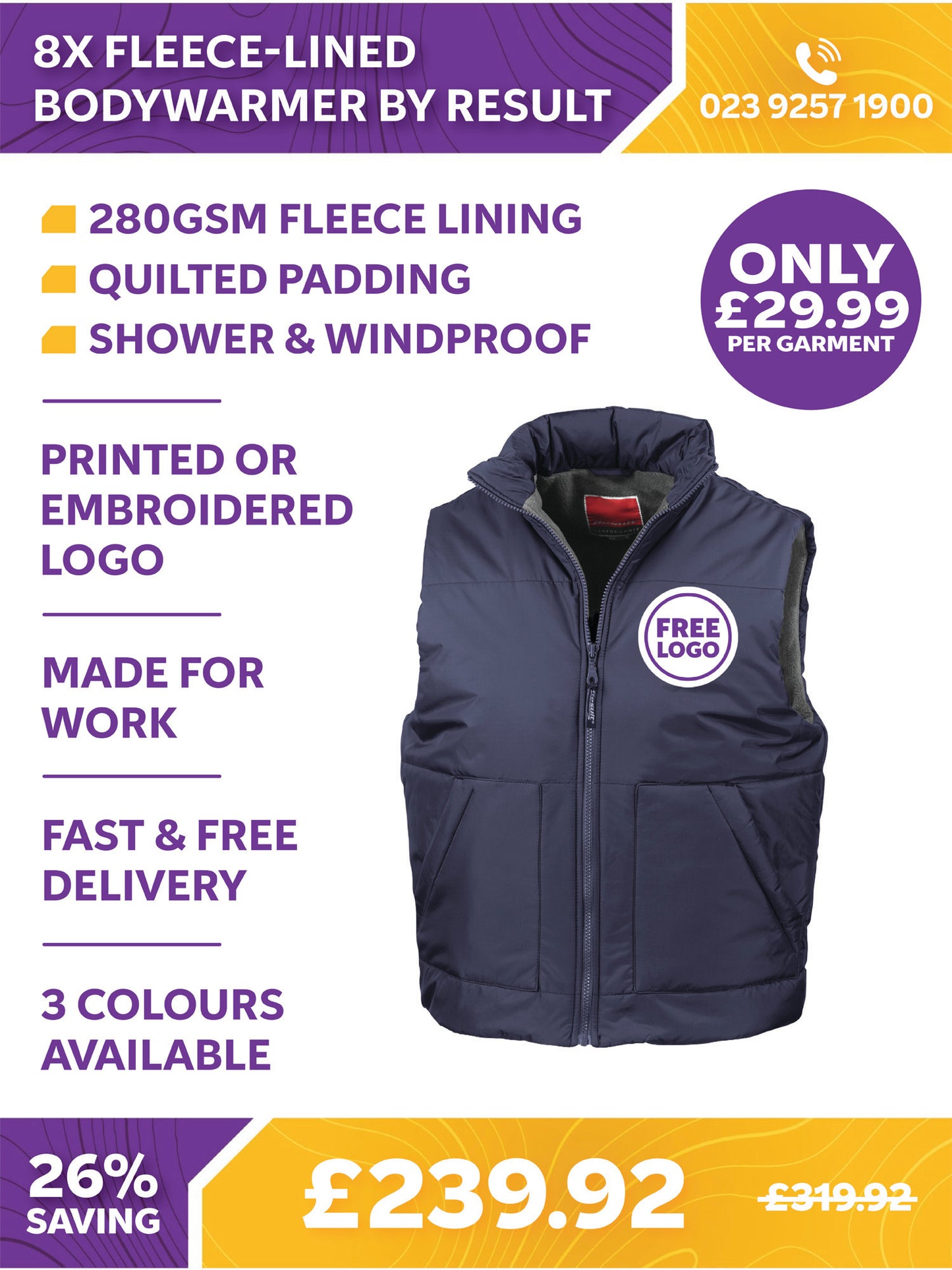 8 x Fleece-Lined Bodywarmer by Result