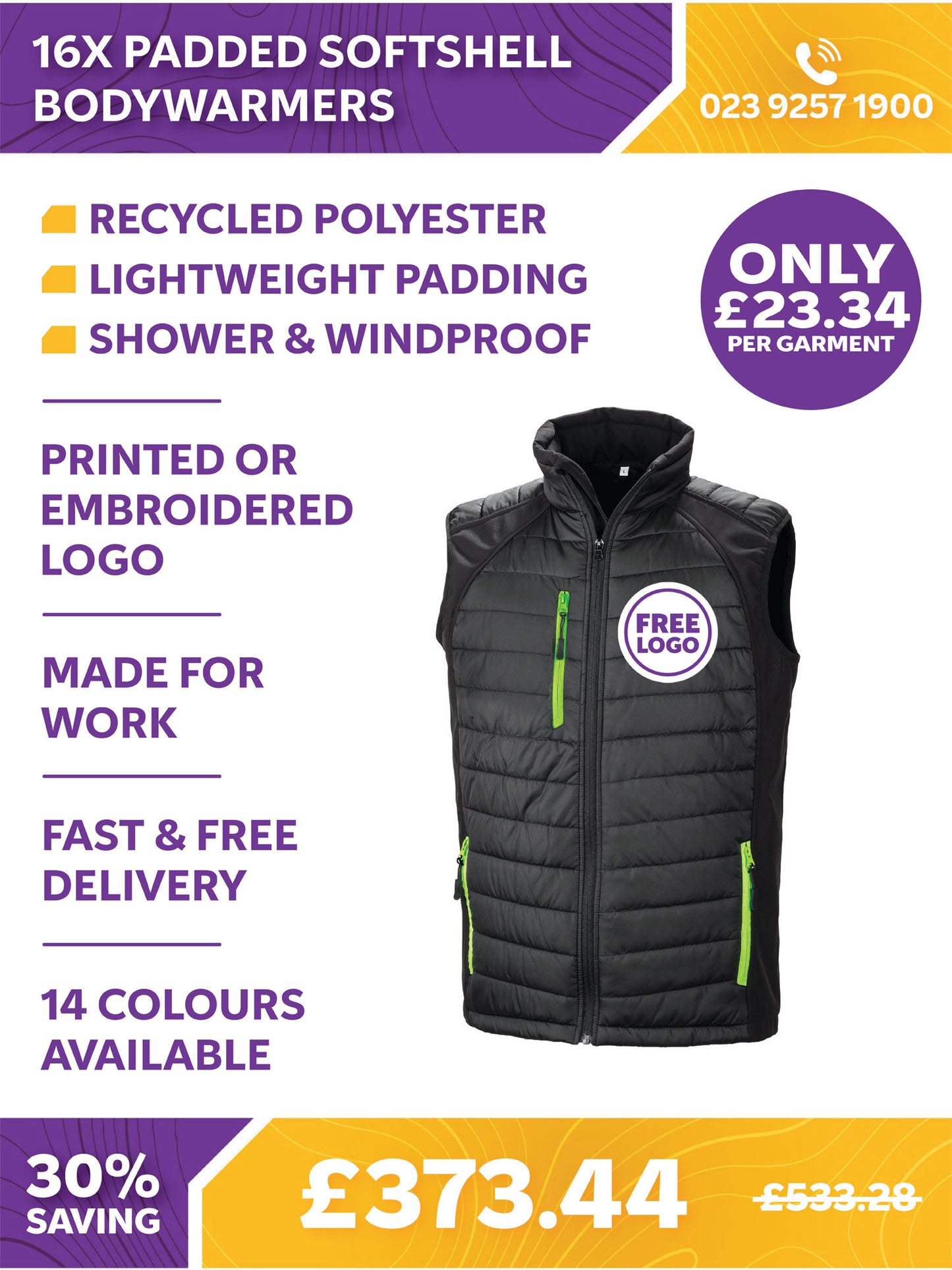 16 x Padded Softshell Bodywarmers