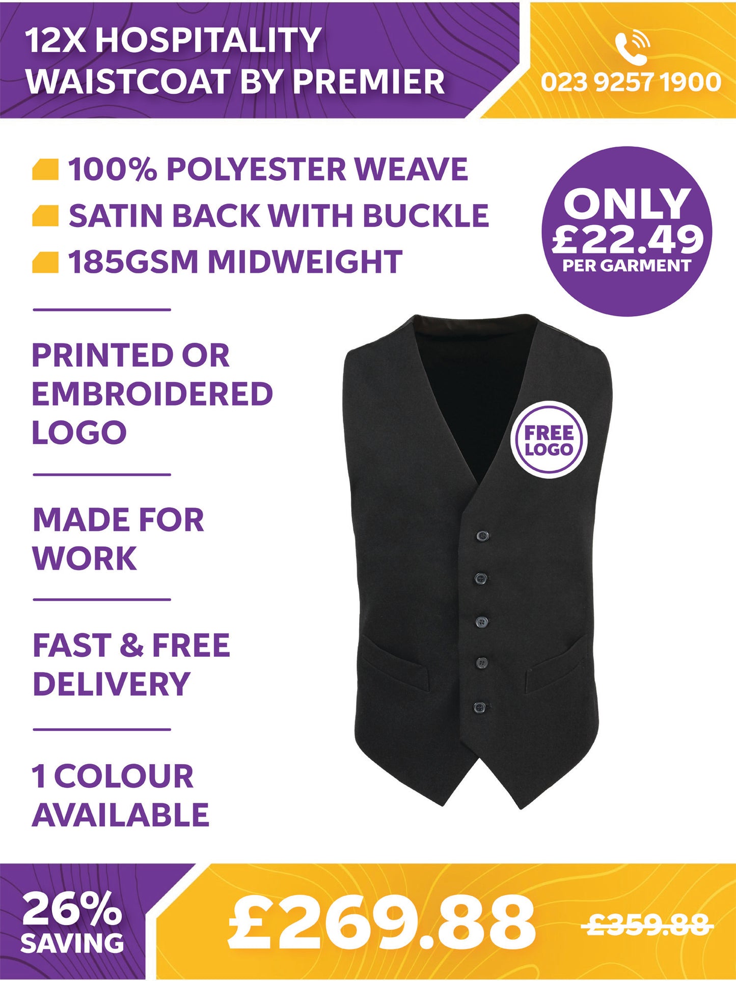 12 x Hospitality Waistcoat by Premier