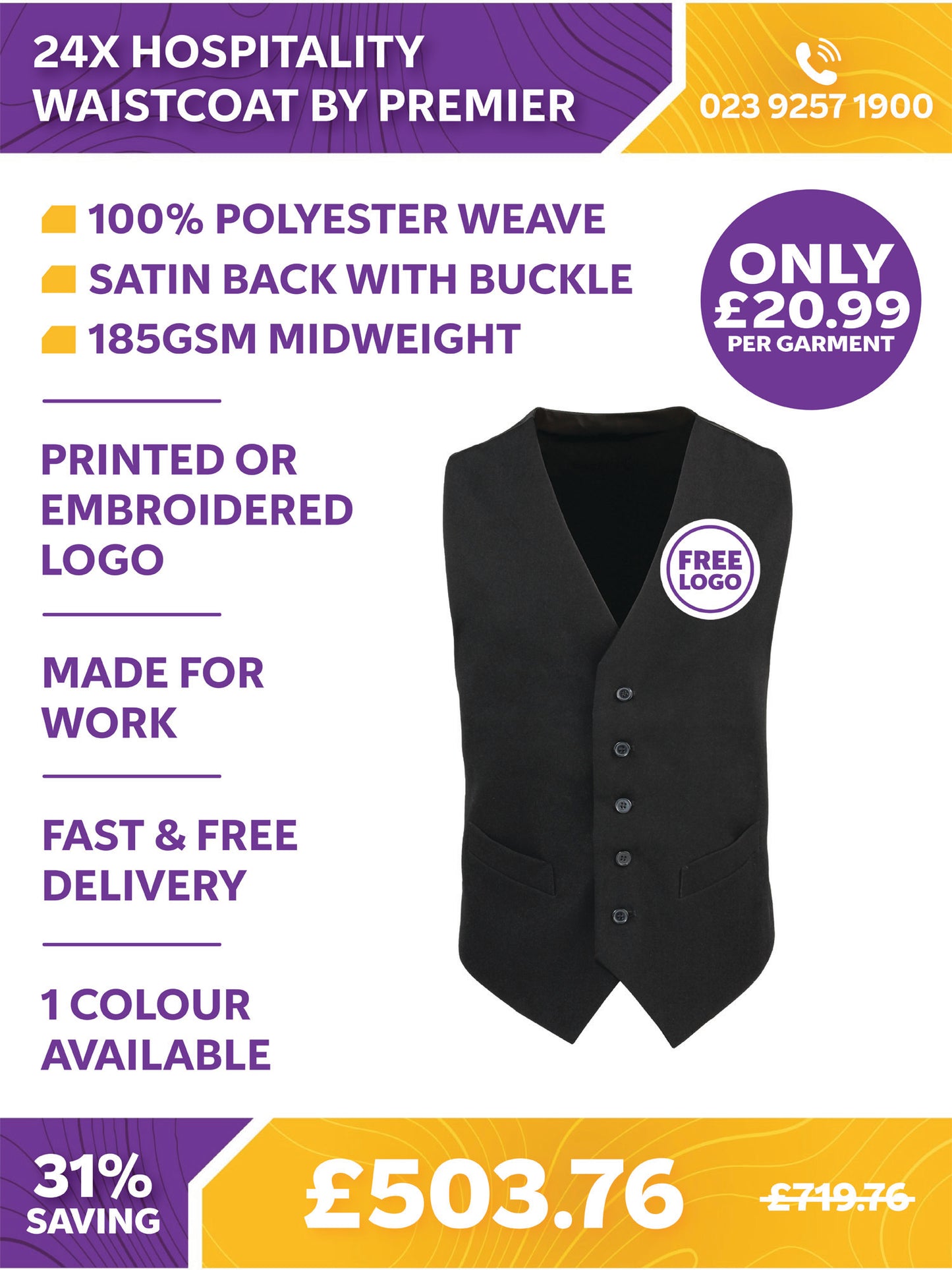 24 x Hospitality Waistcoat by Premier