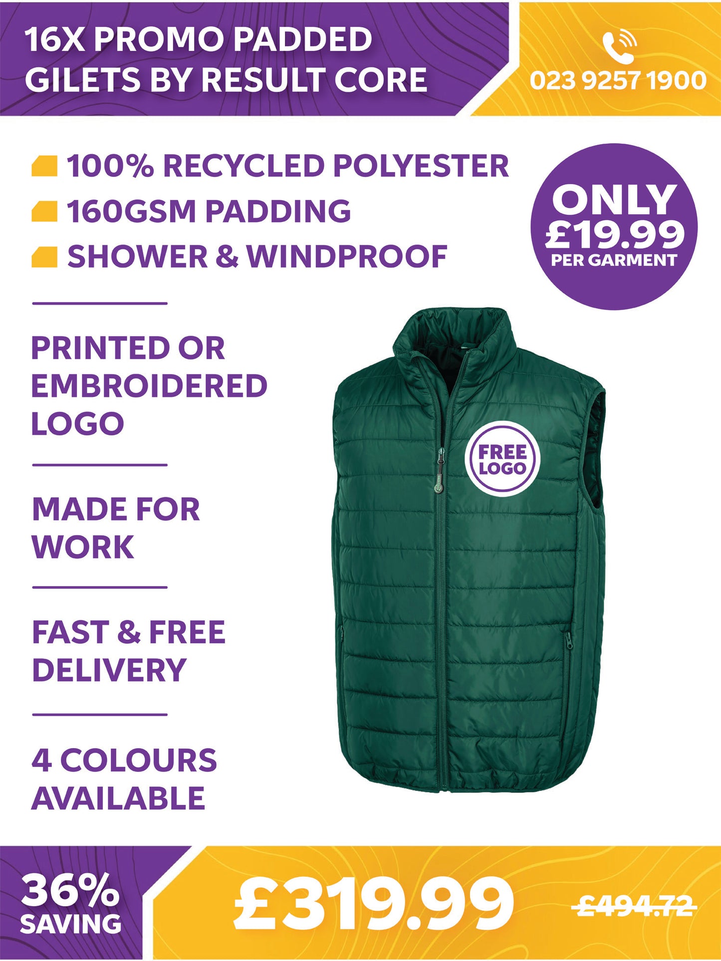 16 x Promo Padded Gilets by Result Core