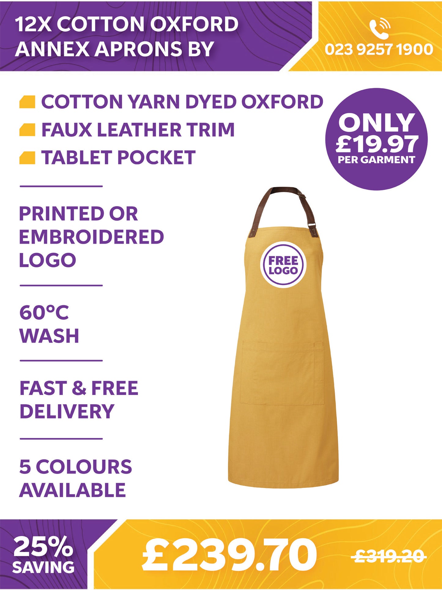 12 x Cotton Oxford Annex Aprons by Premier