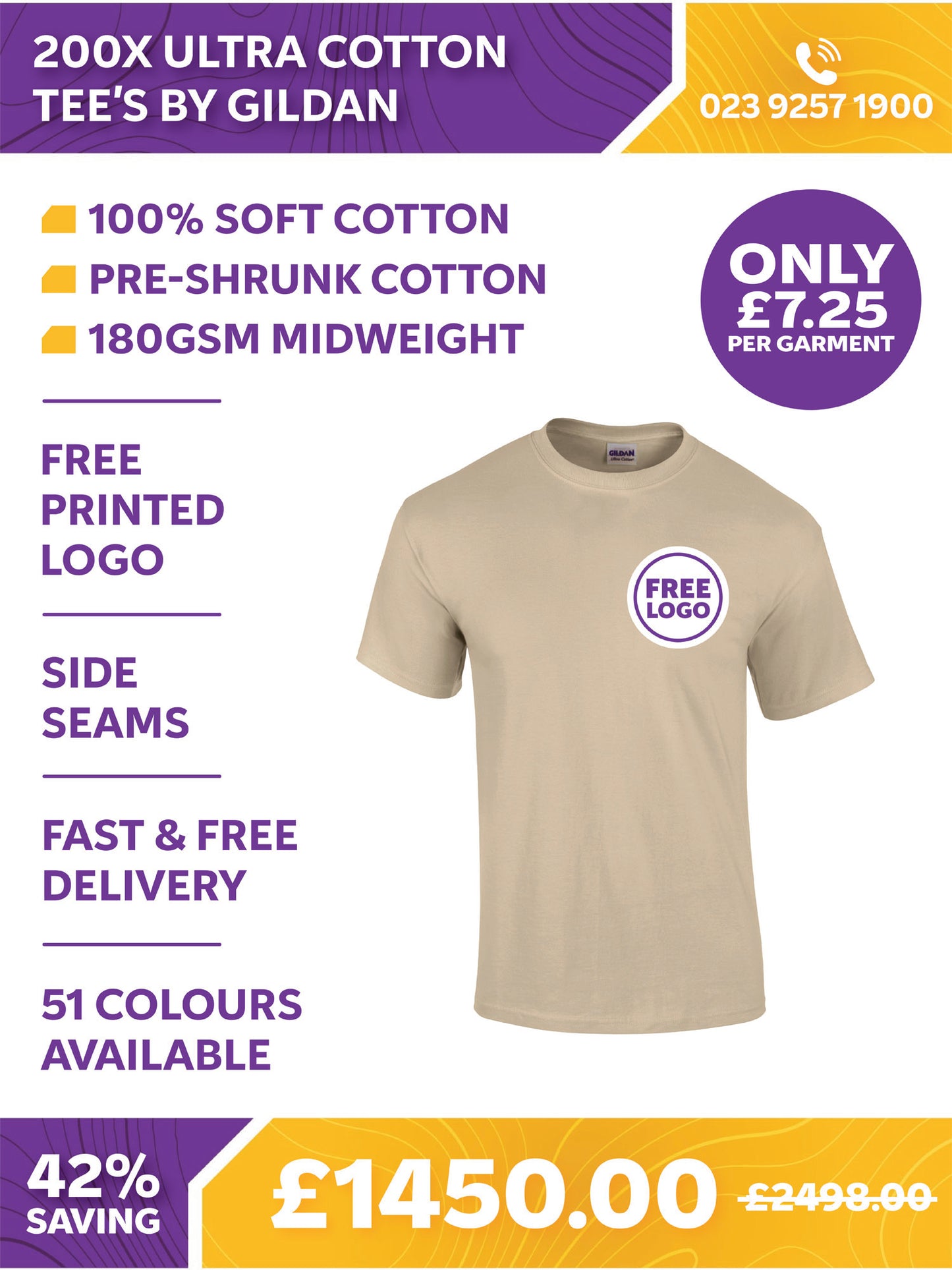 200 x Ultra Cotton Tee's by Gildan