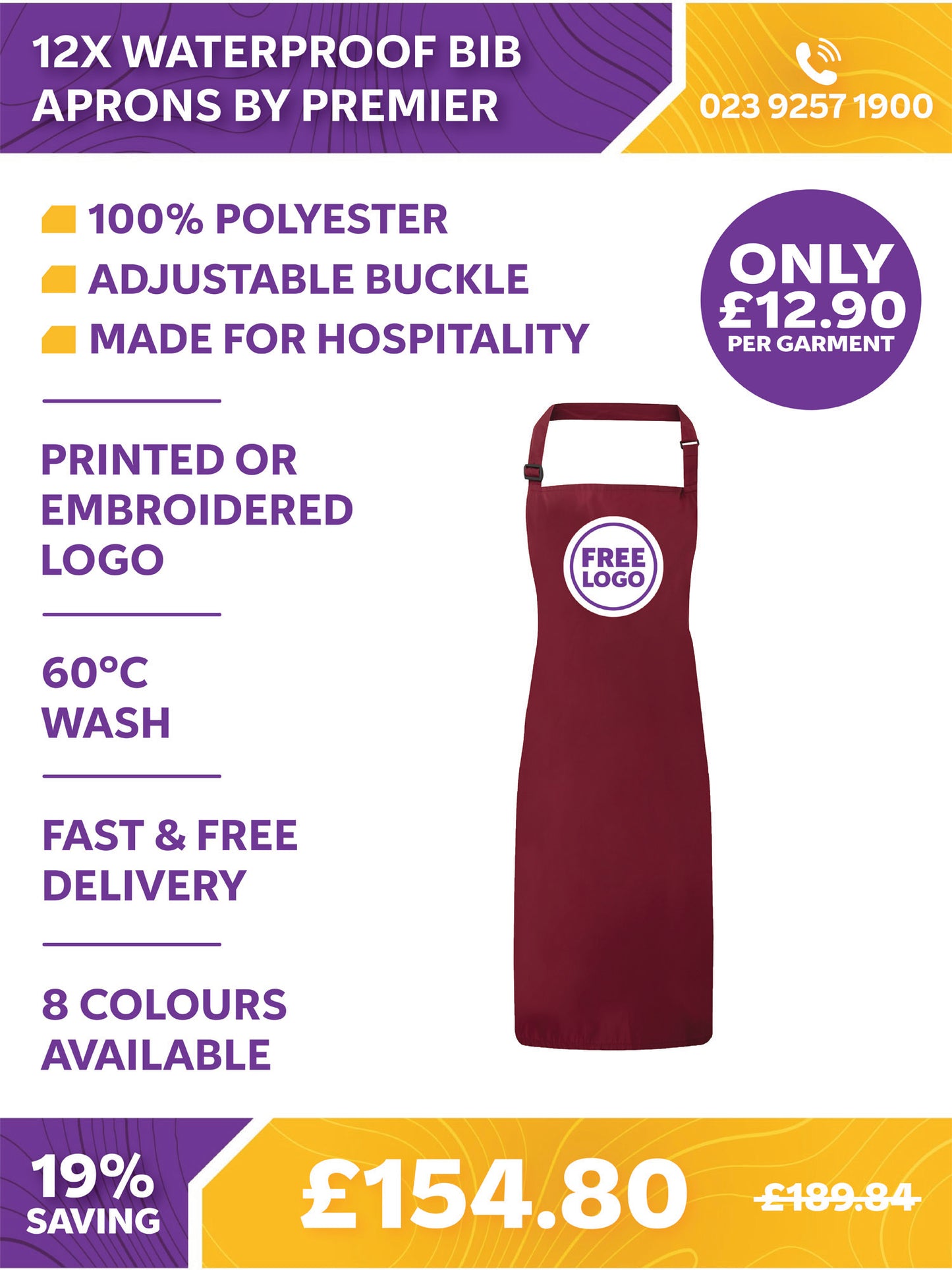 12 x Waterproof Bib Aprons by Premier