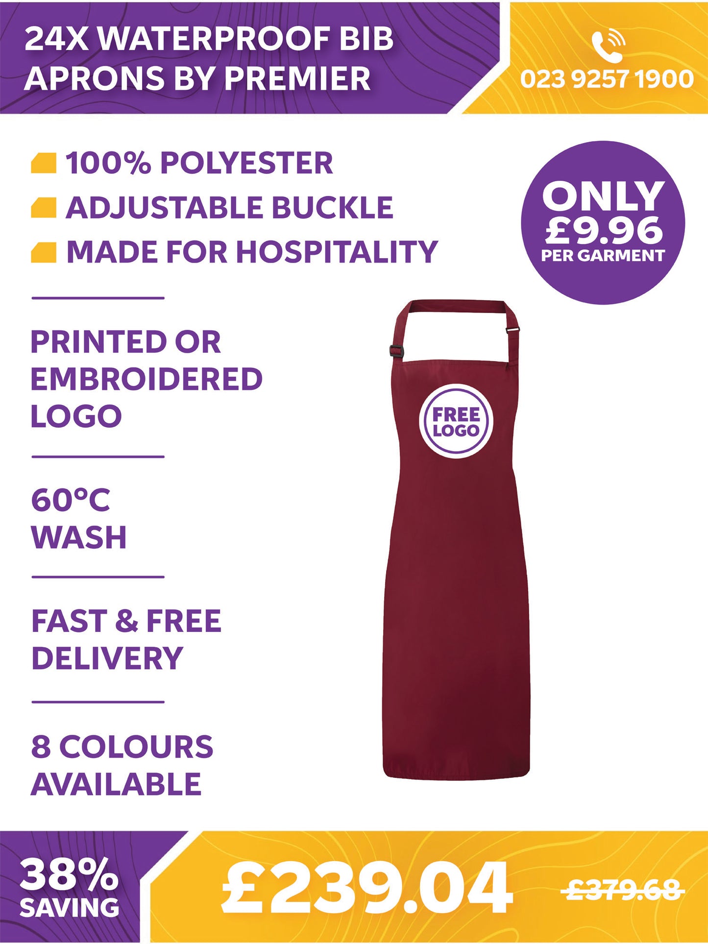 24 x Waterproof Bib Aprons by Premier