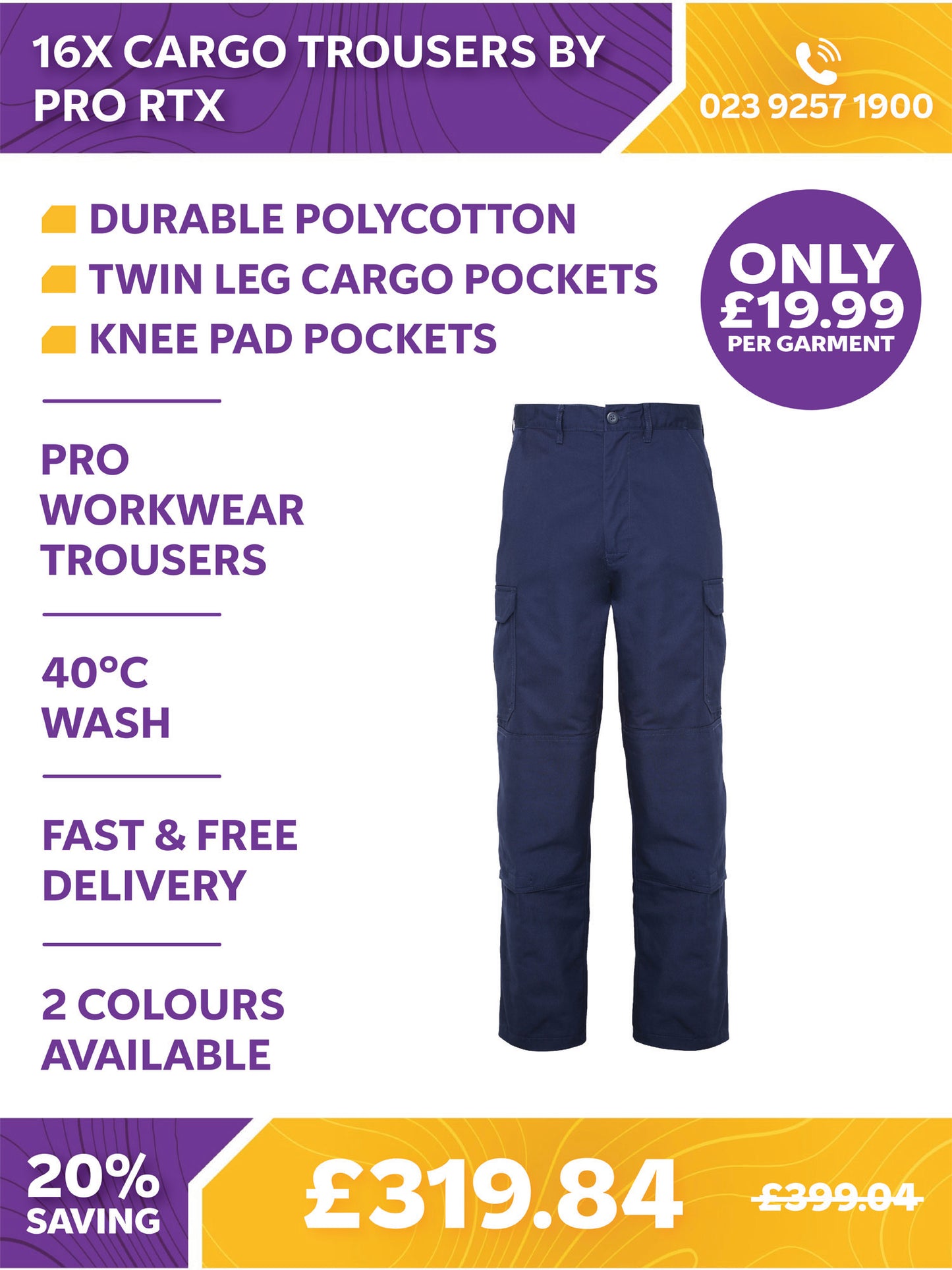 16 x Cargo Trousers by Pro RTX