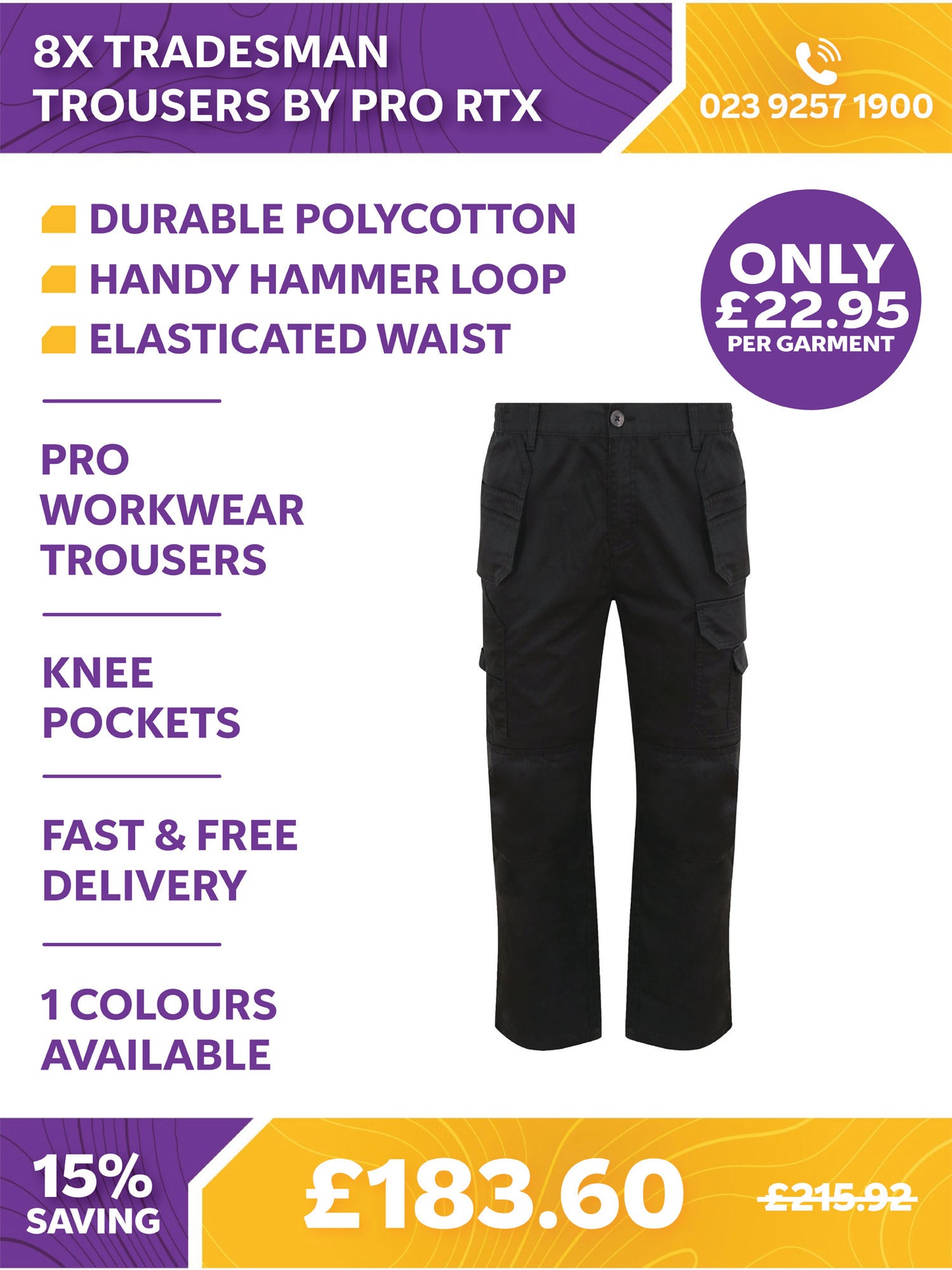 8 x Tradesman Trousers by Pro RTX