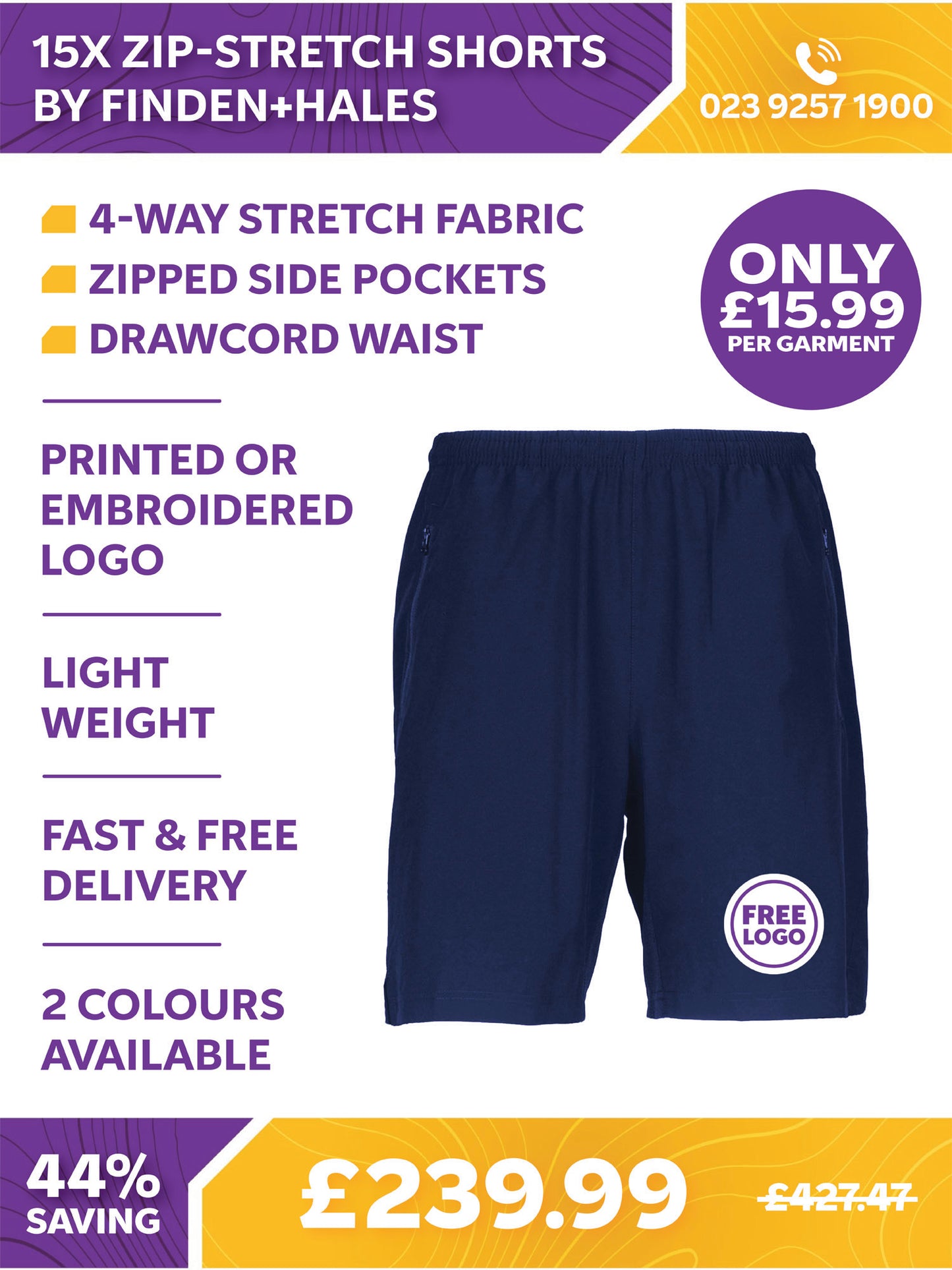 15 x Zip Pocket Stretch Shorts by Finden + Hales